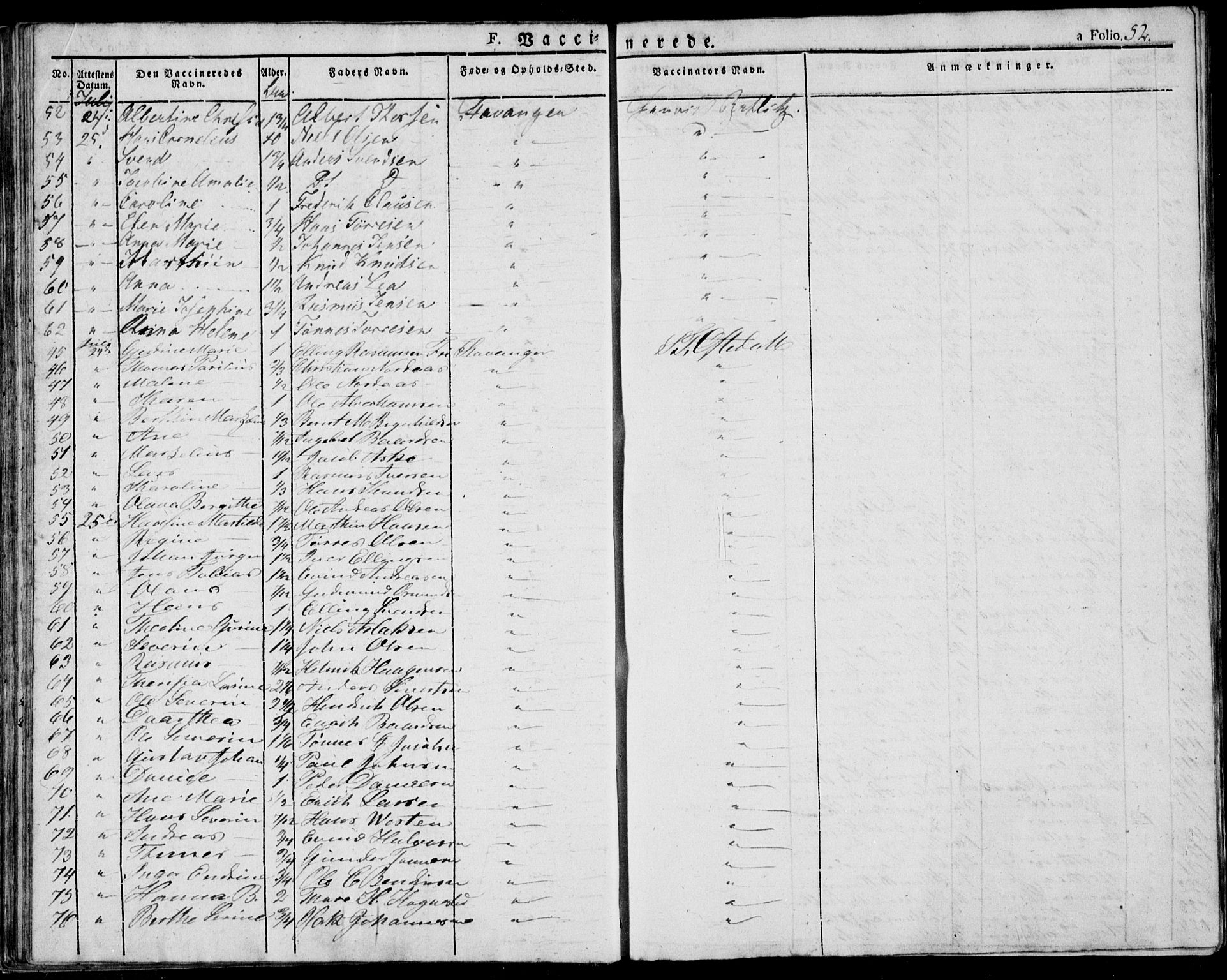 Domkirken sokneprestkontor, AV/SAST-A-101812/001/30/30BA/L0010: Parish register (official) no. A 10, 1821-1859, p. 52