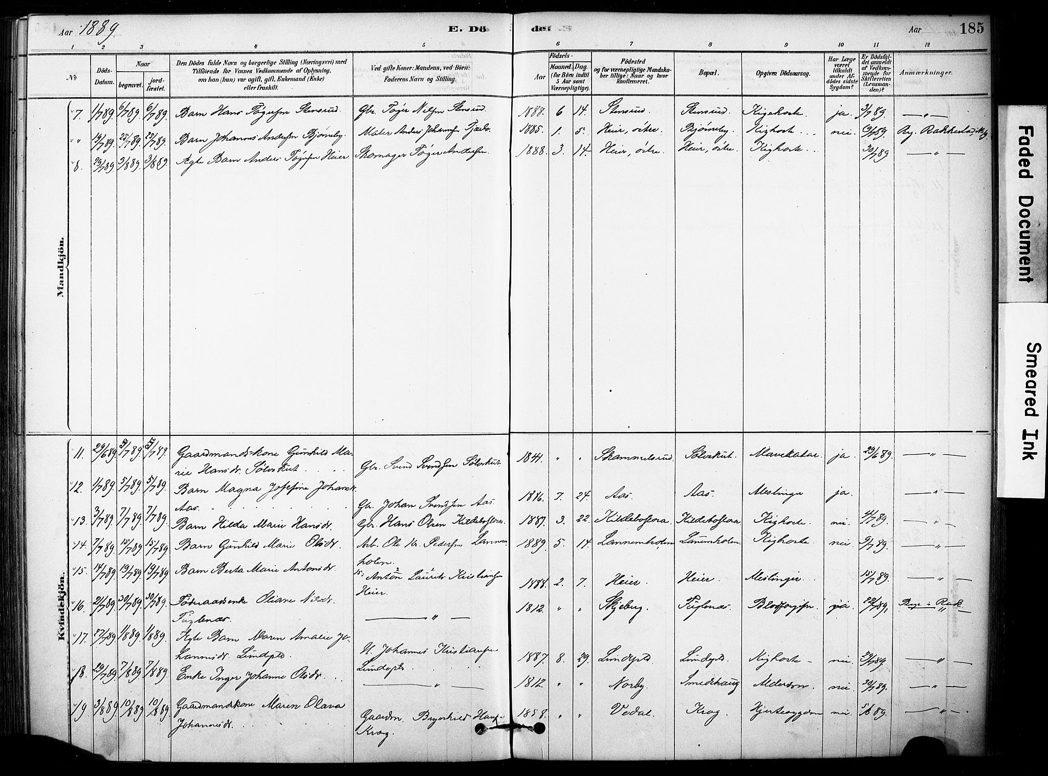 Rakkestad prestekontor Kirkebøker, SAO/A-2008/F/Fb/L0001: Parish register (official) no. II 1, 1878-1899, p. 185