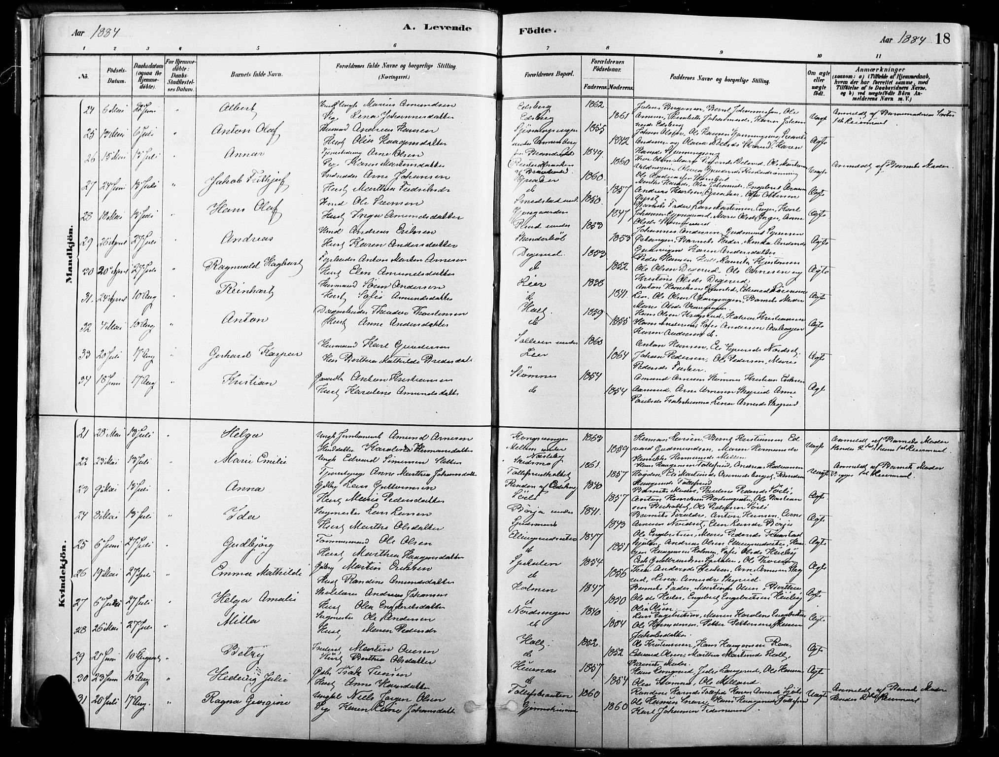 Vinger prestekontor, AV/SAH-PREST-024/H/Ha/Haa/L0014: Parish register (official) no. 14, 1881-1900, p. 18