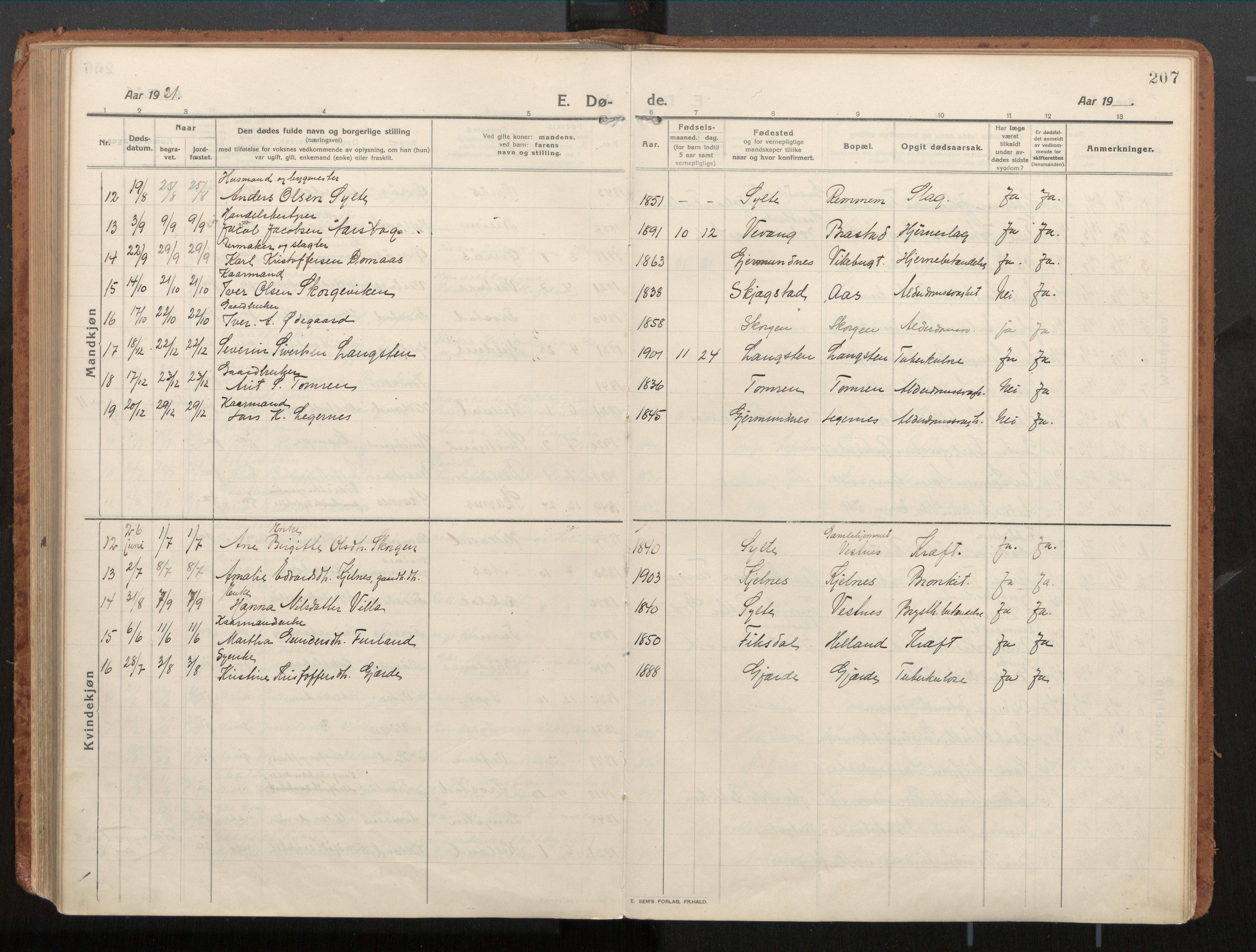 Ministerialprotokoller, klokkerbøker og fødselsregistre - Møre og Romsdal, AV/SAT-A-1454/539/L0534a: Parish register (official) no. 539A08, 1912-1935, p. 207