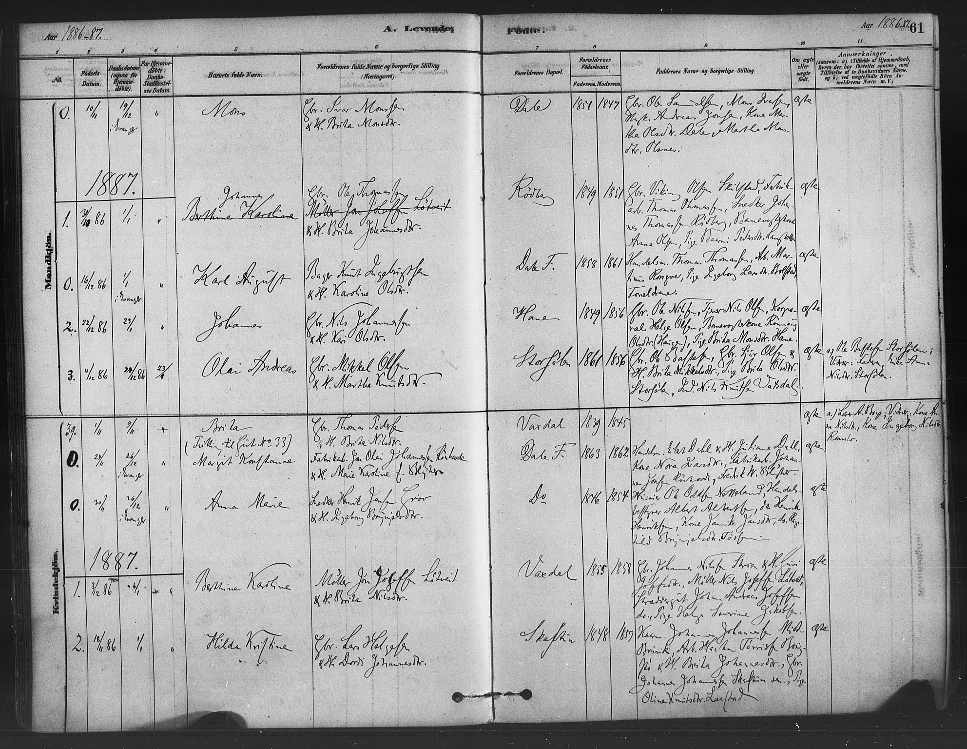 Bruvik Sokneprestembete, AV/SAB-A-74701/H/Haa: Parish register (official) no. B 1, 1878-1904, p. 61