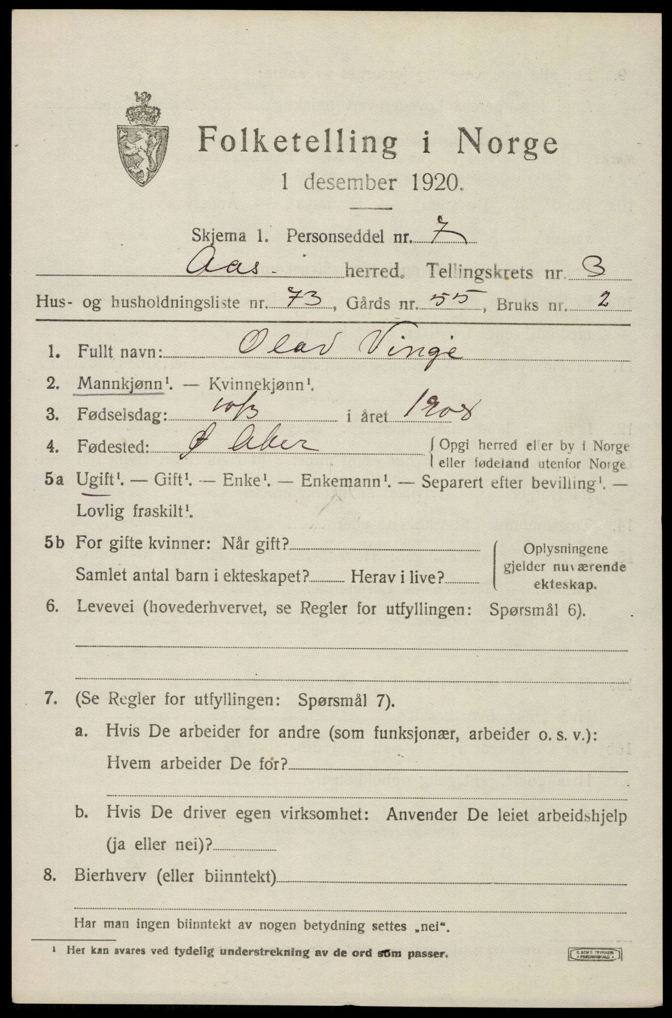 SAO, 1920 census for Ås, 1920, p. 4662