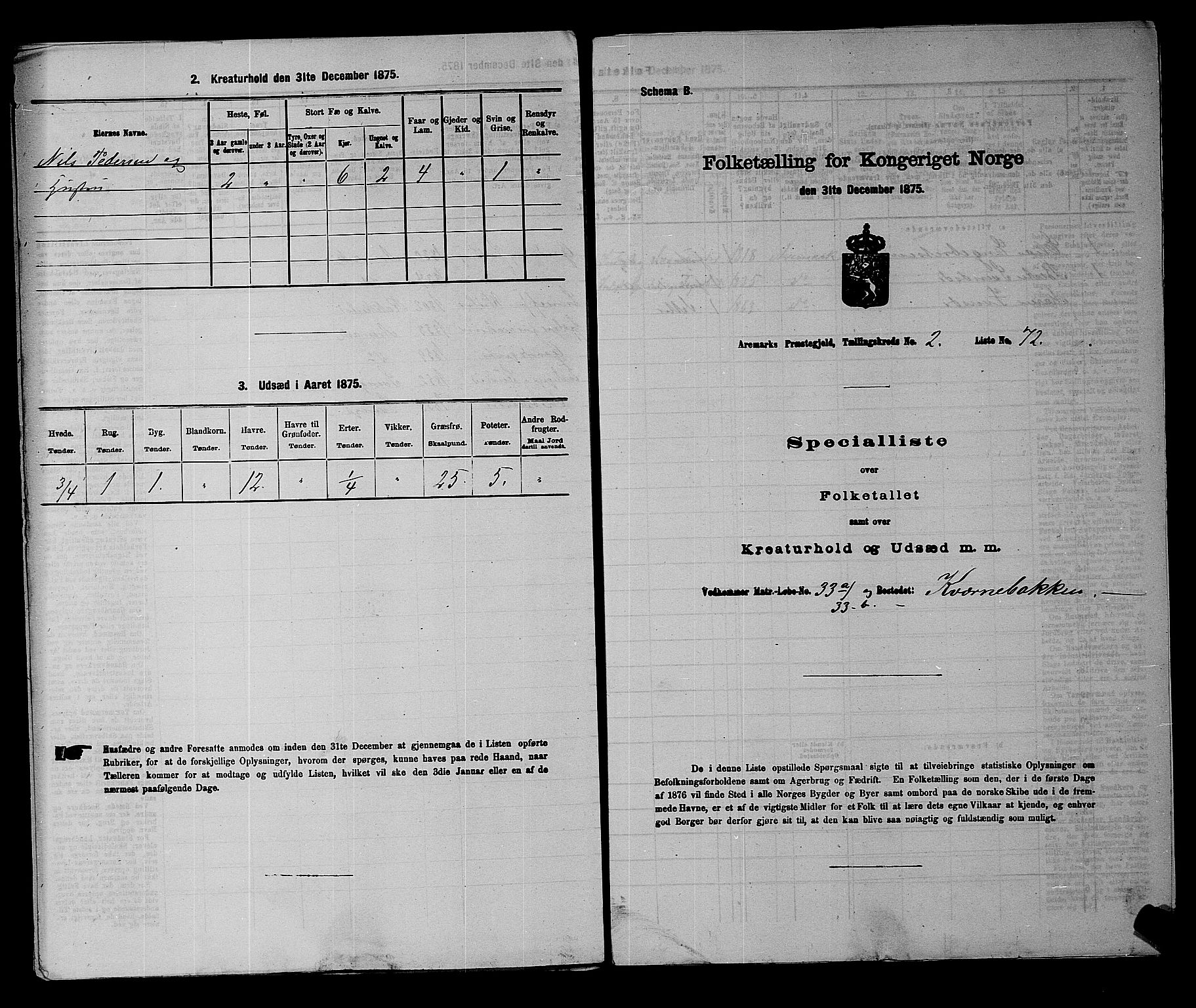 RA, 1875 census for 0118P Aremark, 1875, p. 375