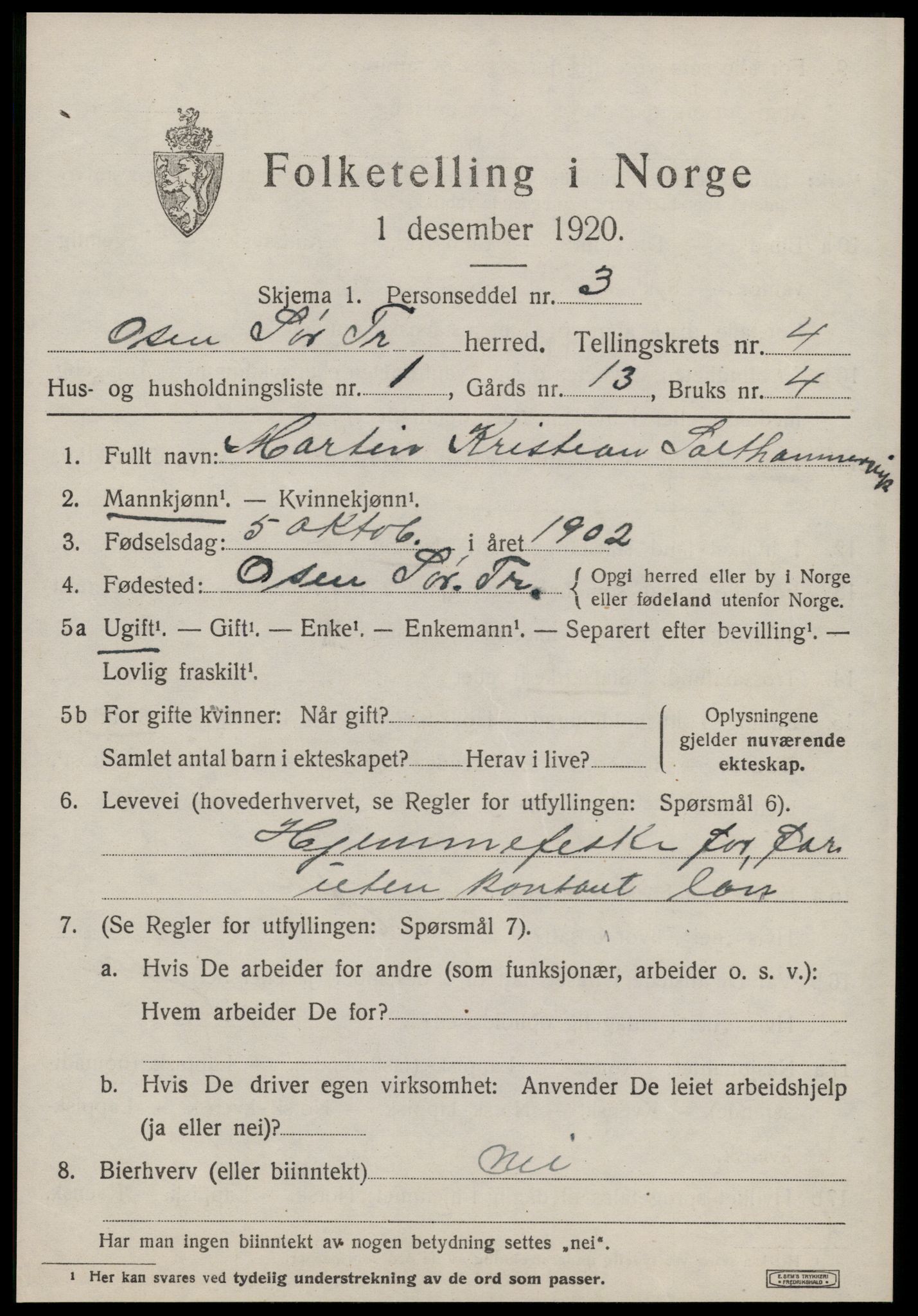 SAT, 1920 census for Osen, 1920, p. 1567