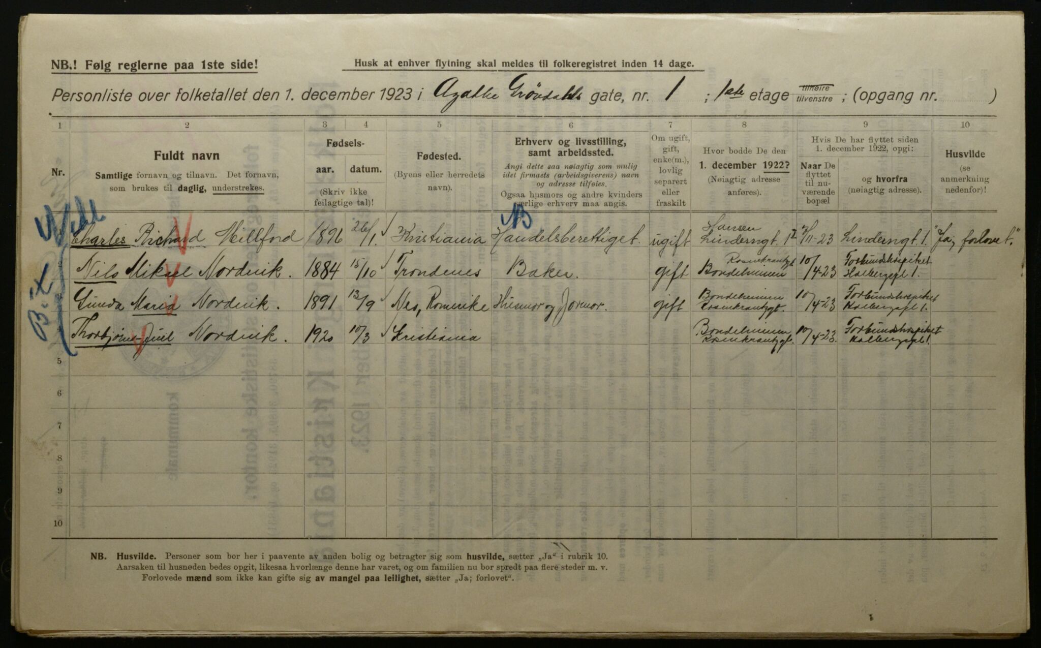 OBA, Municipal Census 1923 for Kristiania, 1923, p. 26