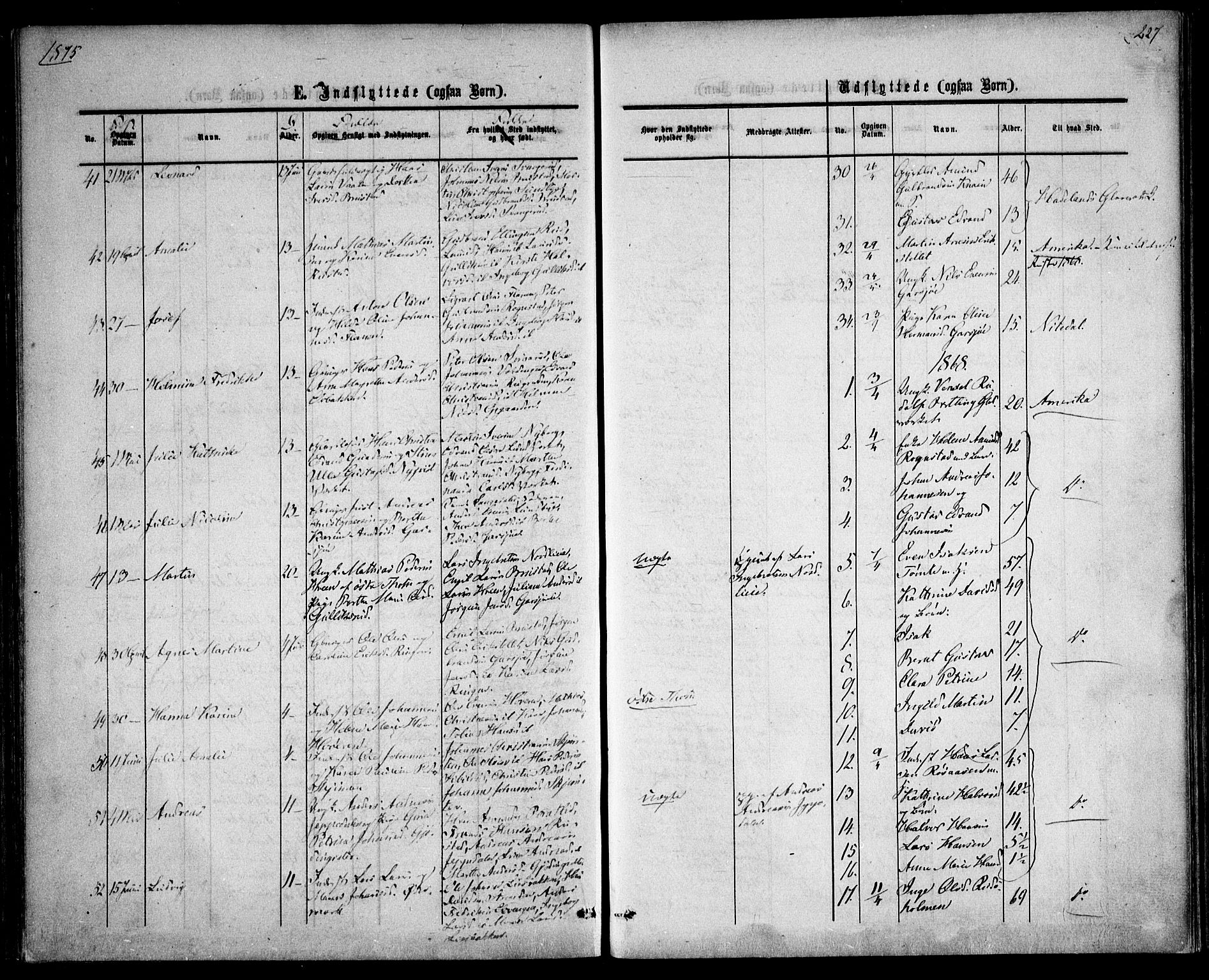 Hurdal prestekontor Kirkebøker, SAO/A-10889/F/Fa/L0006: Parish register (official) no. I 6, 1860-1877, p. 227