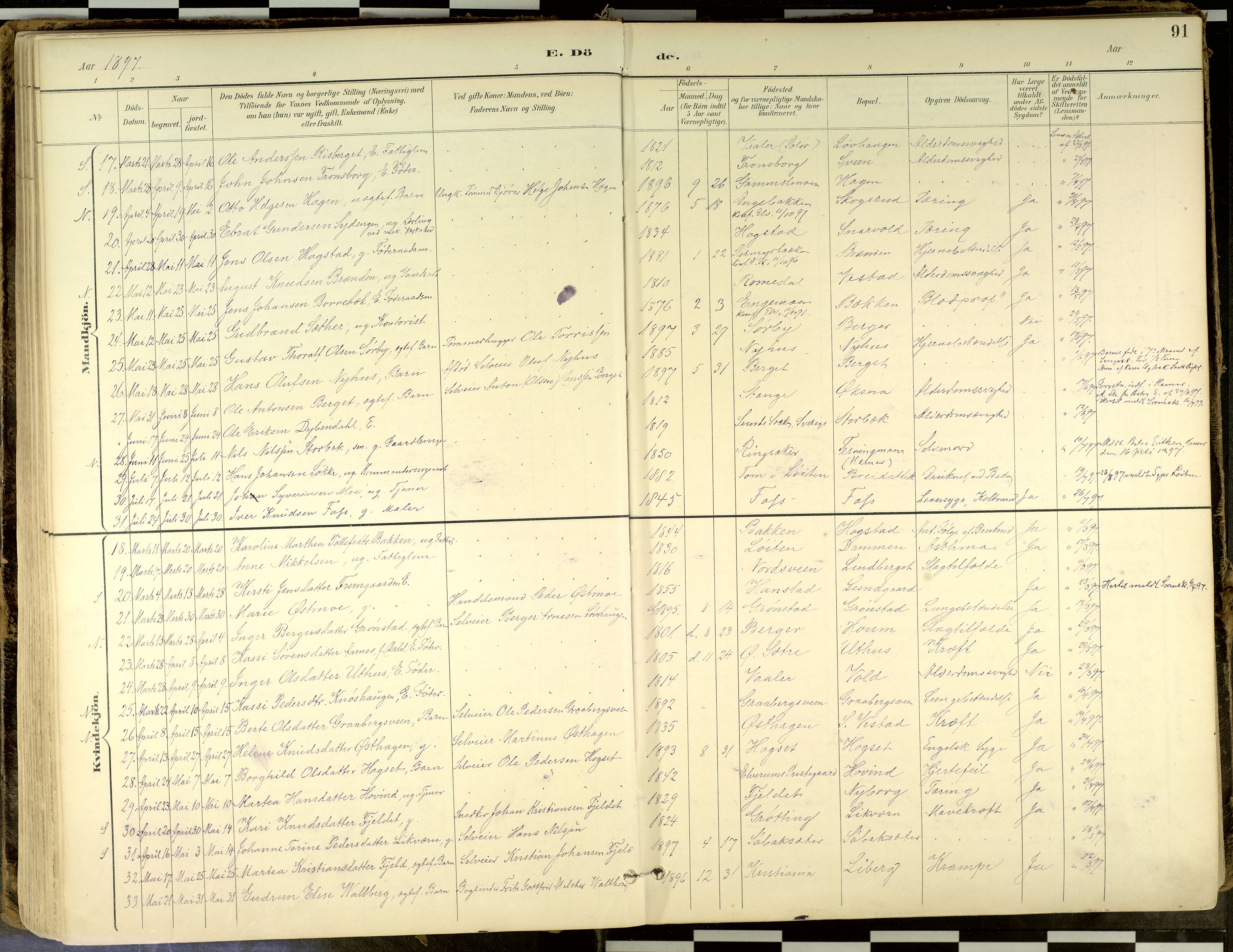 Elverum prestekontor, AV/SAH-PREST-044/H/Ha/Haa/L0018: Parish register (official) no. 18, 1894-1914, p. 91