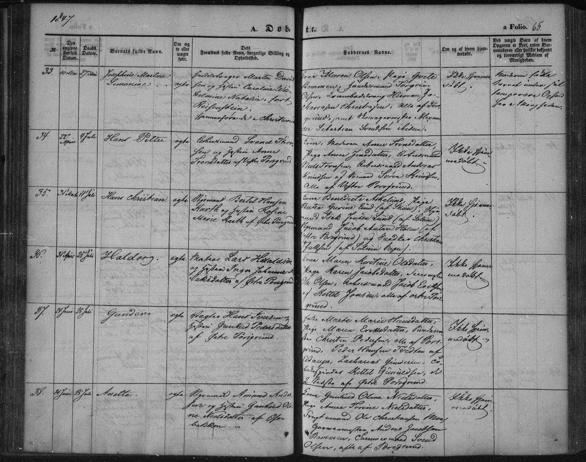 Porsgrunn kirkebøker , AV/SAKO-A-104/F/Fa/L0006: Parish register (official) no. 6, 1841-1857, p. 65