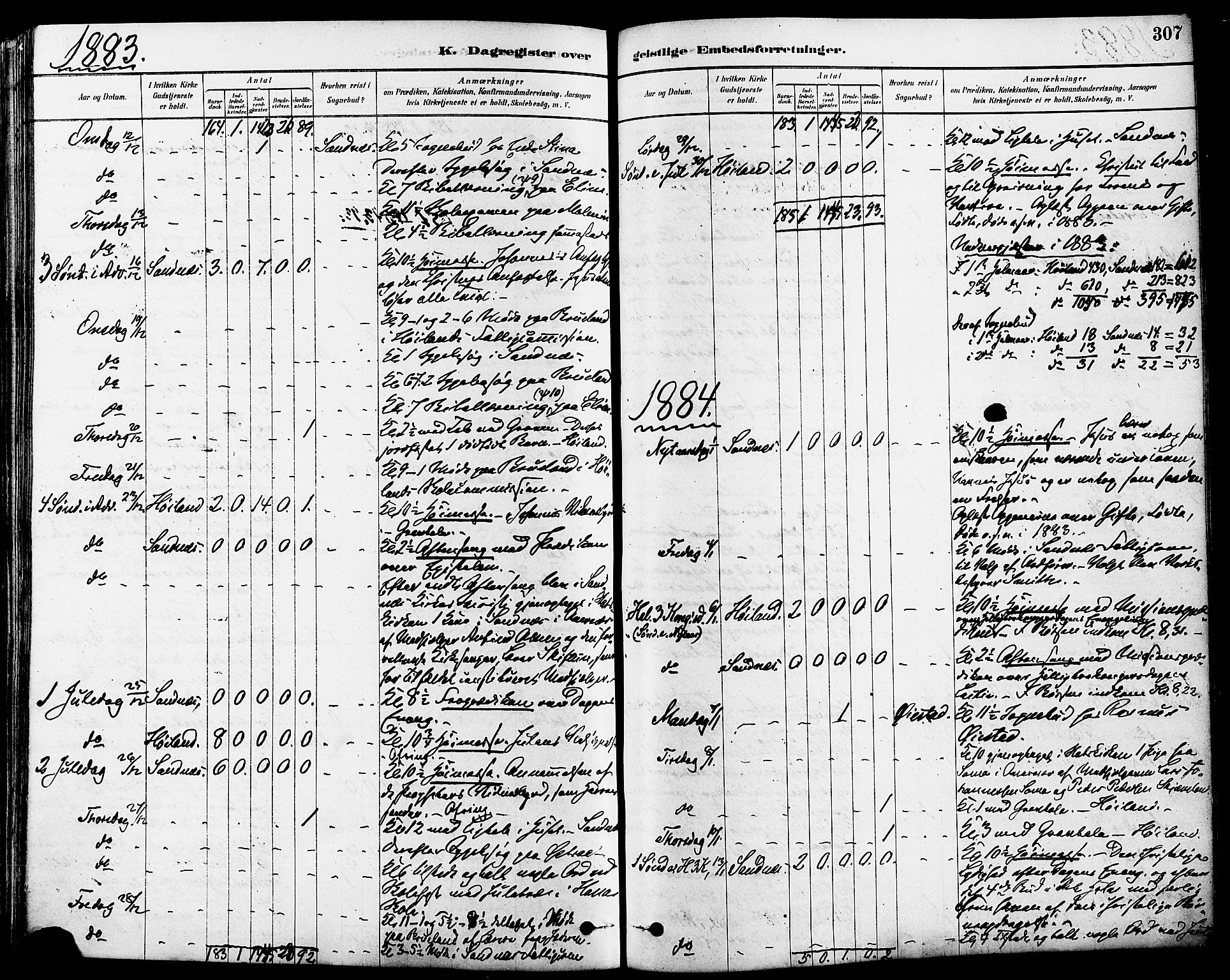 Høyland sokneprestkontor, AV/SAST-A-101799/001/30BA/L0011: Parish register (official) no. A 10, 1878-1888, p. 307