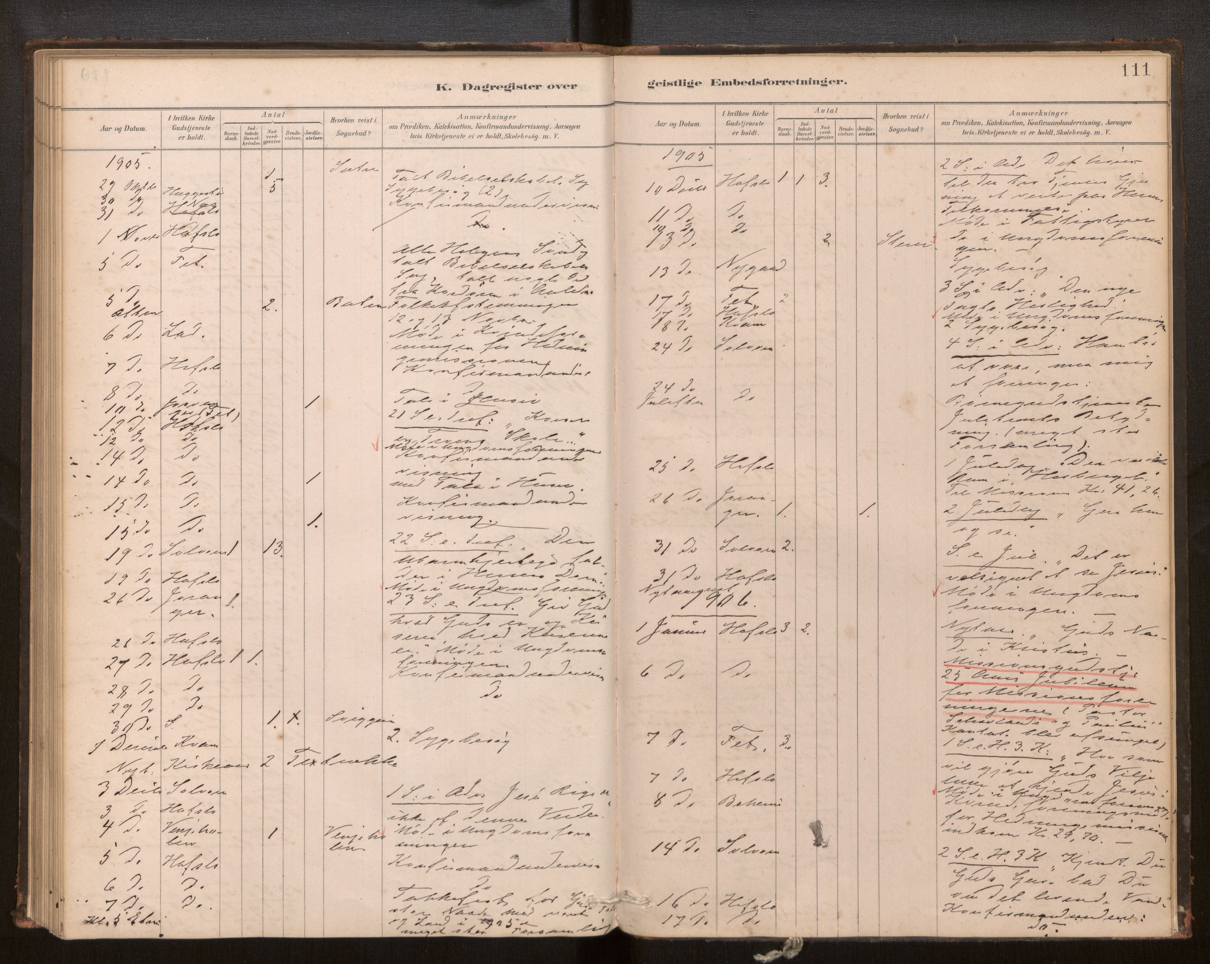 Hafslo sokneprestembete, SAB/A-80301/H/Haa/Haaf/L0003: Diary records no. F 3, 1879-1909, p. 111
