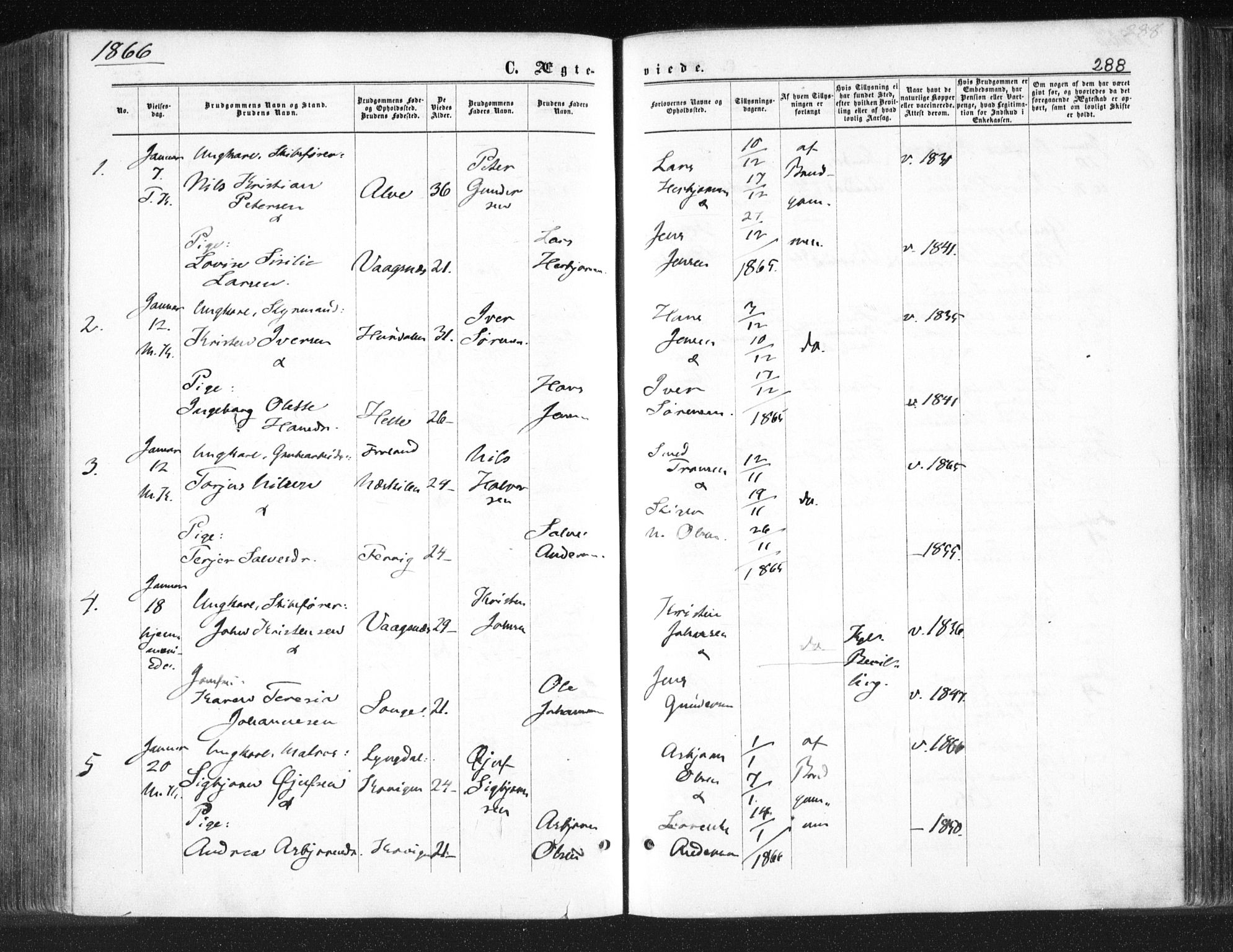Tromøy sokneprestkontor, SAK/1111-0041/F/Fa/L0007: Parish register (official) no. A 7, 1864-1869, p. 288