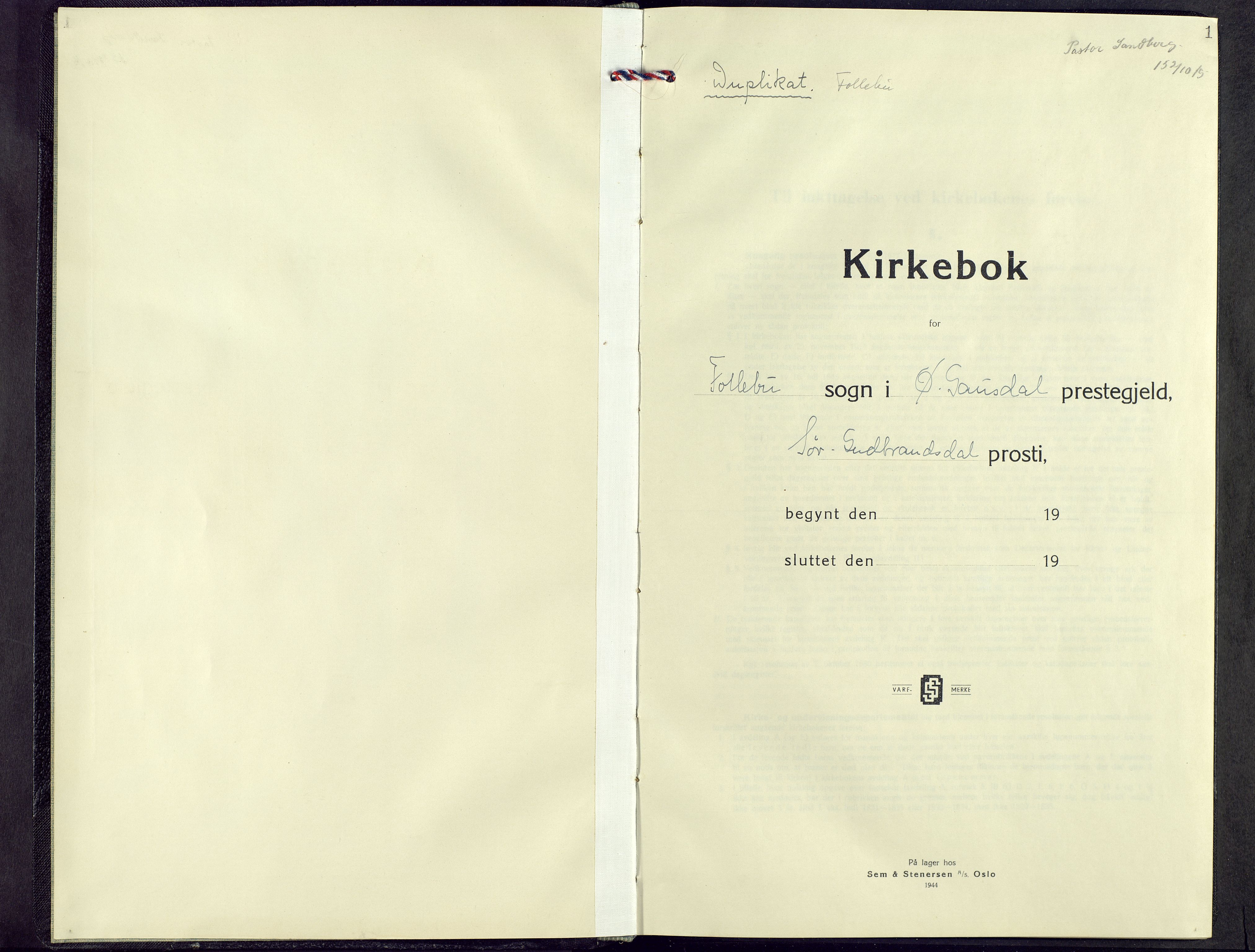 Østre Gausdal prestekontor, SAH/PREST-092/H/Ha/Hab/L0008: Parish register (copy) no. 8, 1944-1964, p. 1