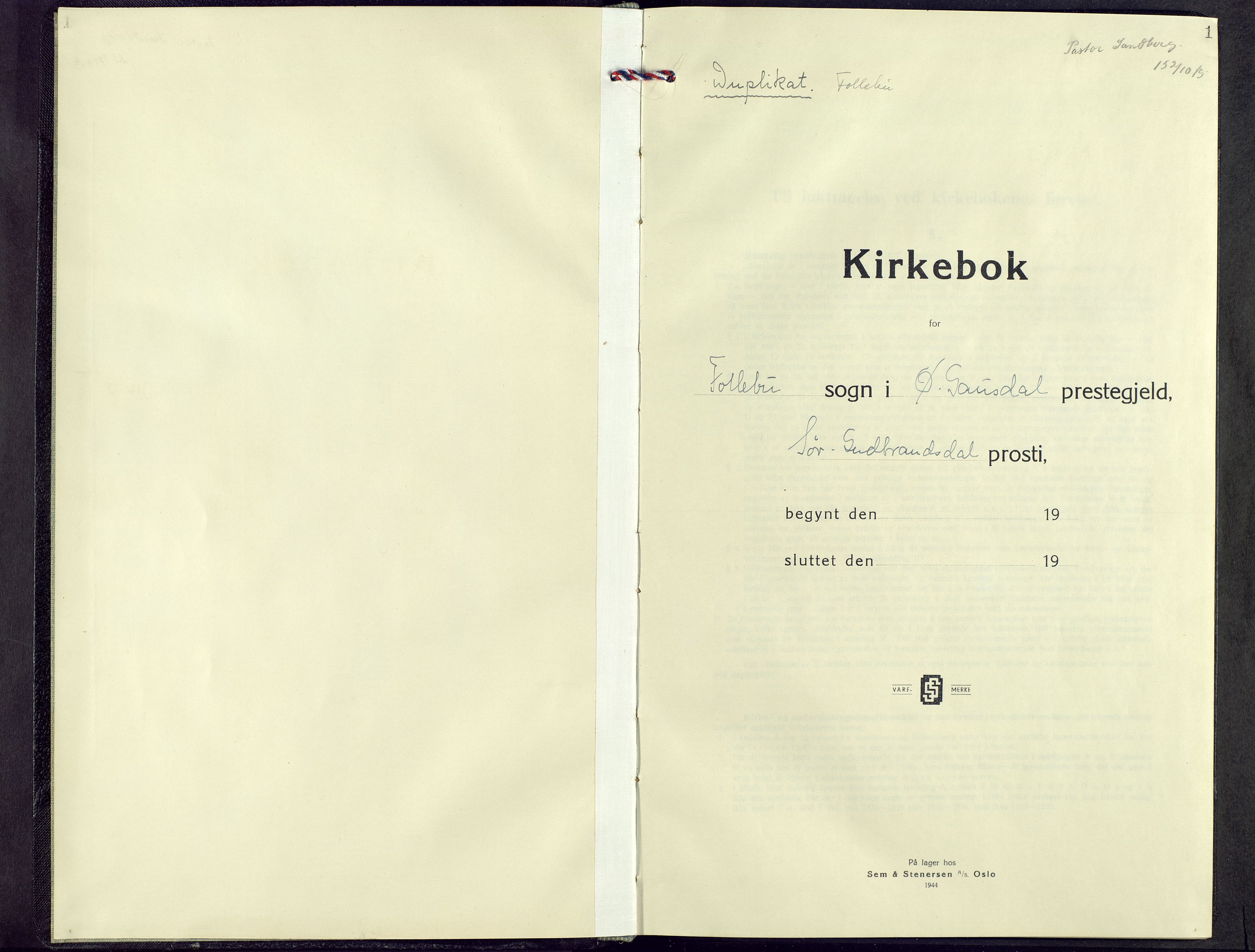 Østre Gausdal prestekontor, AV/SAH-PREST-092/H/Ha/Hab/L0008: Parish register (copy) no. 8, 1944-1964, p. 1