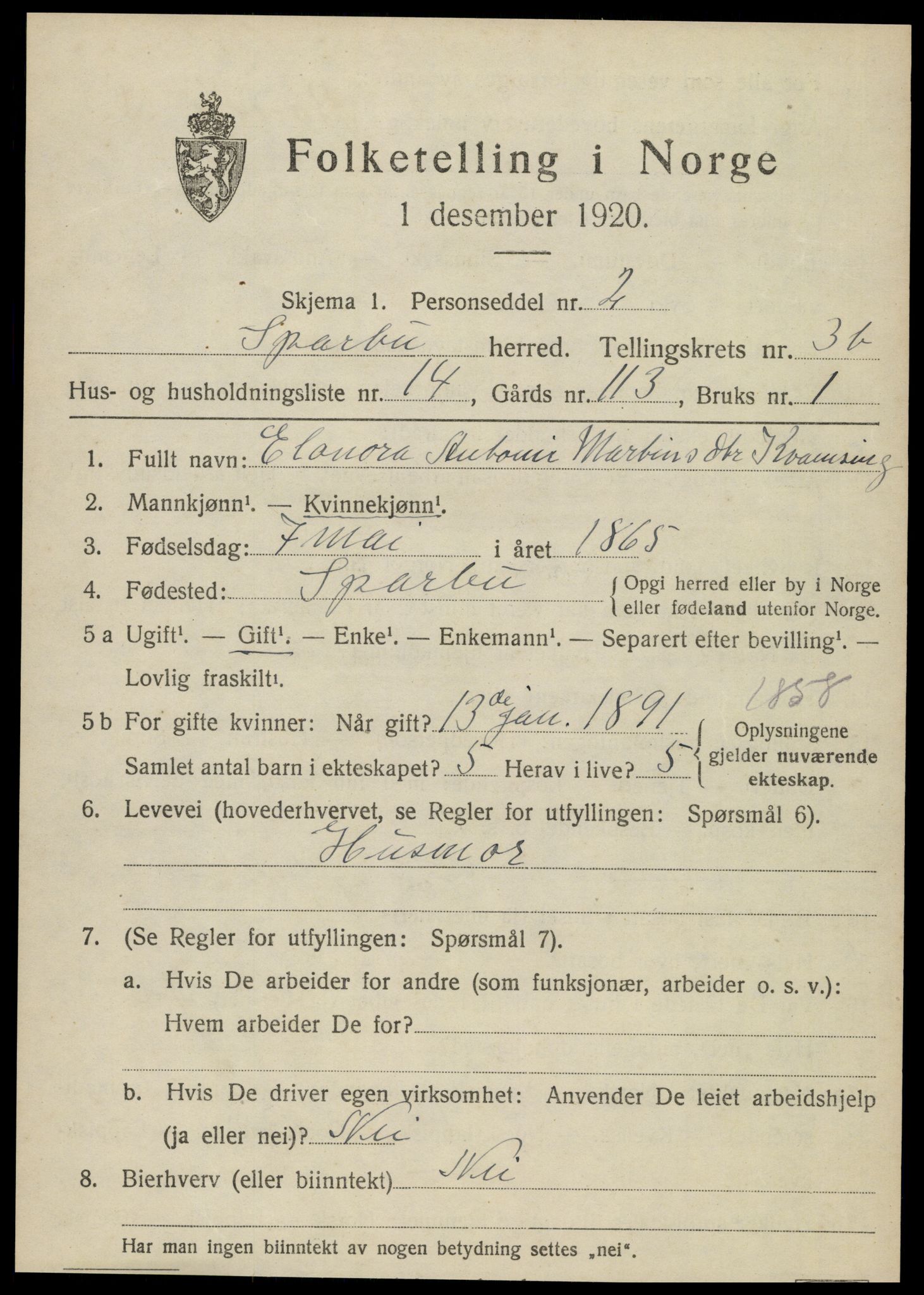 SAT, 1920 census for Sparbu, 1920, p. 4961