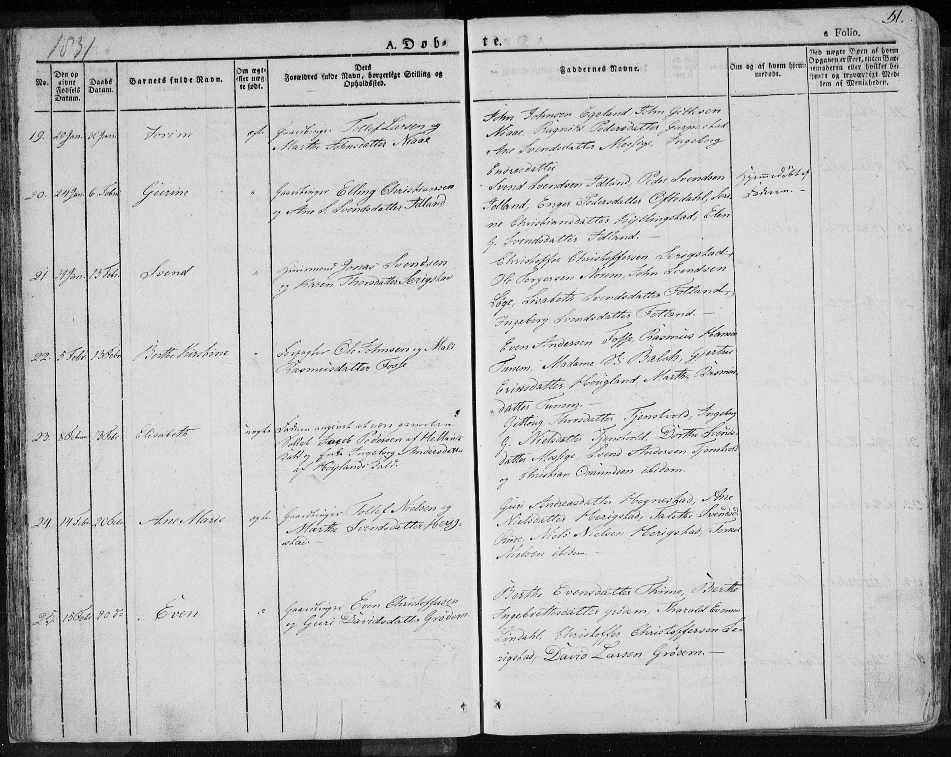 Lye sokneprestkontor, AV/SAST-A-101794/001/30BA/L0004: Parish register (official) no. A 4, 1826-1841, p. 51