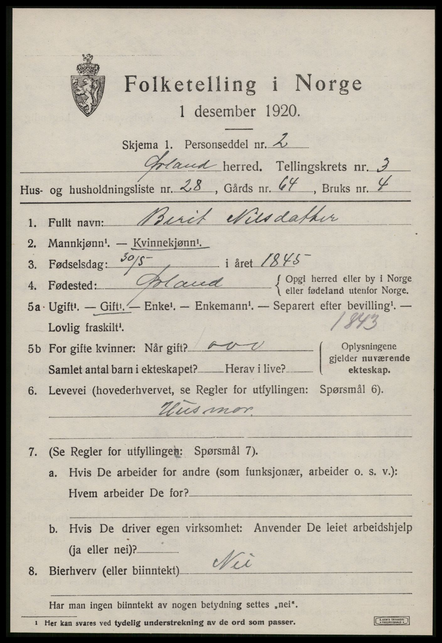 SAT, 1920 census for Ørland, 1920, p. 2813