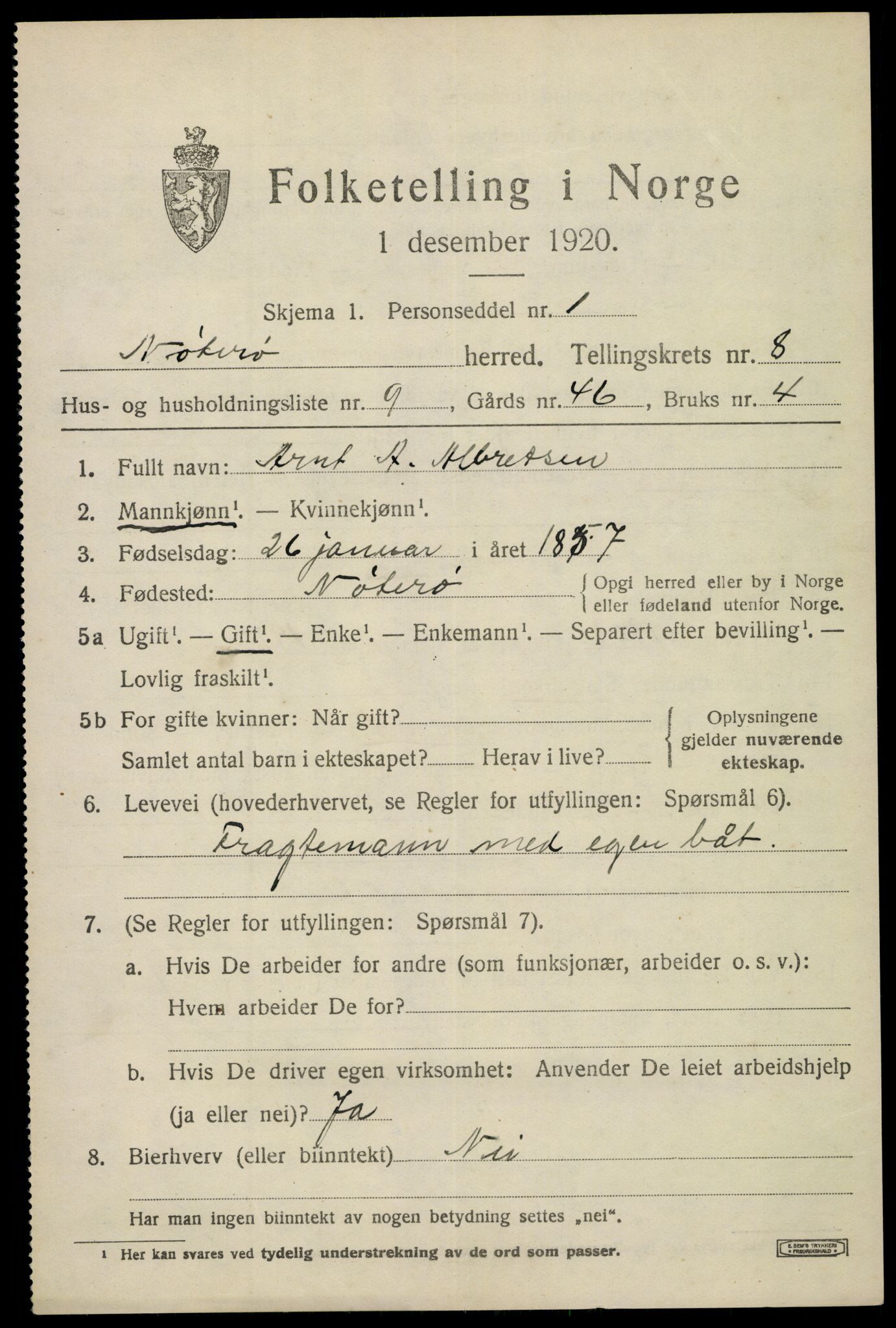 SAKO, 1920 census for Nøtterøy, 1920, p. 10453