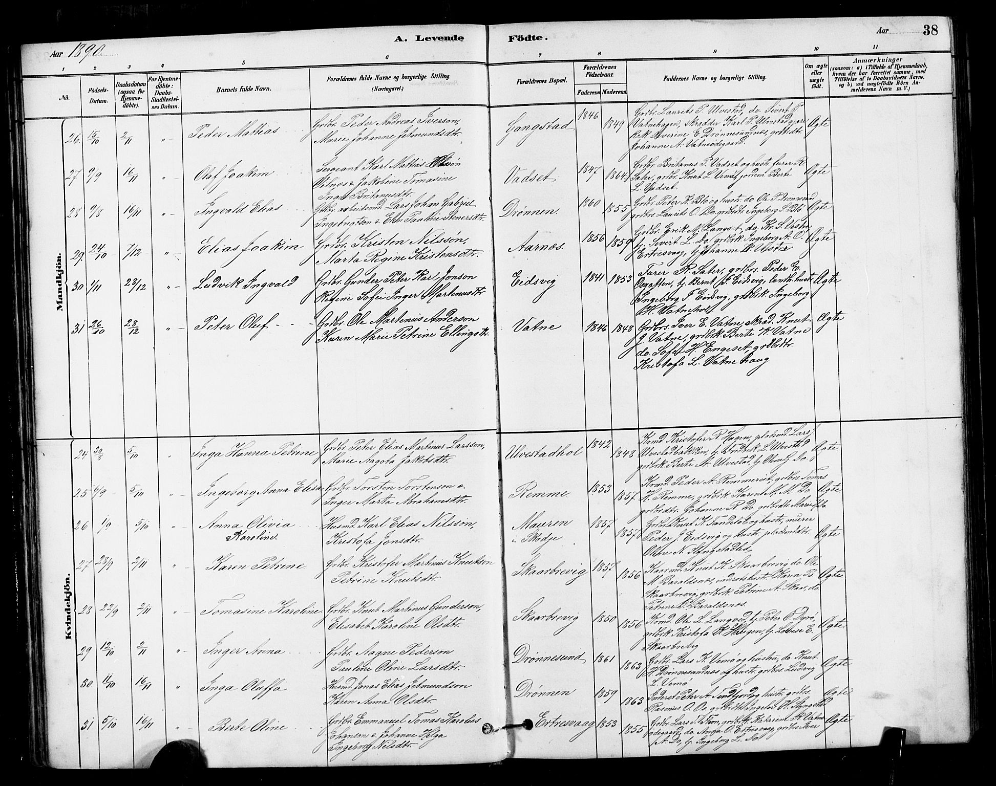 Ministerialprotokoller, klokkerbøker og fødselsregistre - Møre og Romsdal, AV/SAT-A-1454/525/L0376: Parish register (copy) no. 525C02, 1880-1902, p. 38