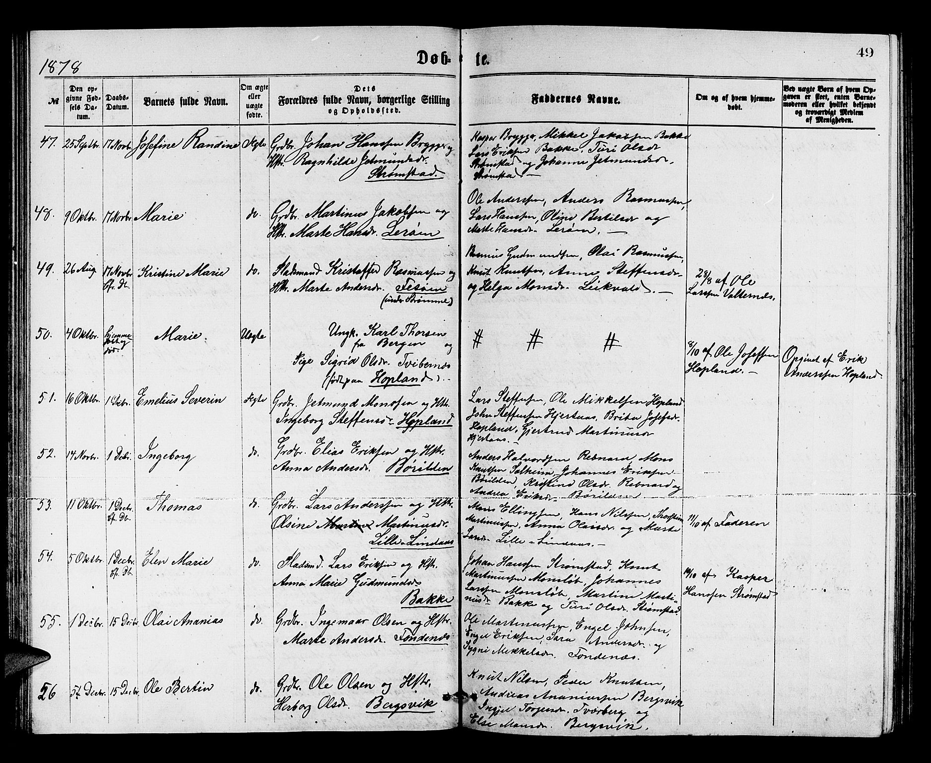 Lindås Sokneprestembete, SAB/A-76701/H/Hab: Parish register (copy) no. C 2, 1868-1885, p. 49