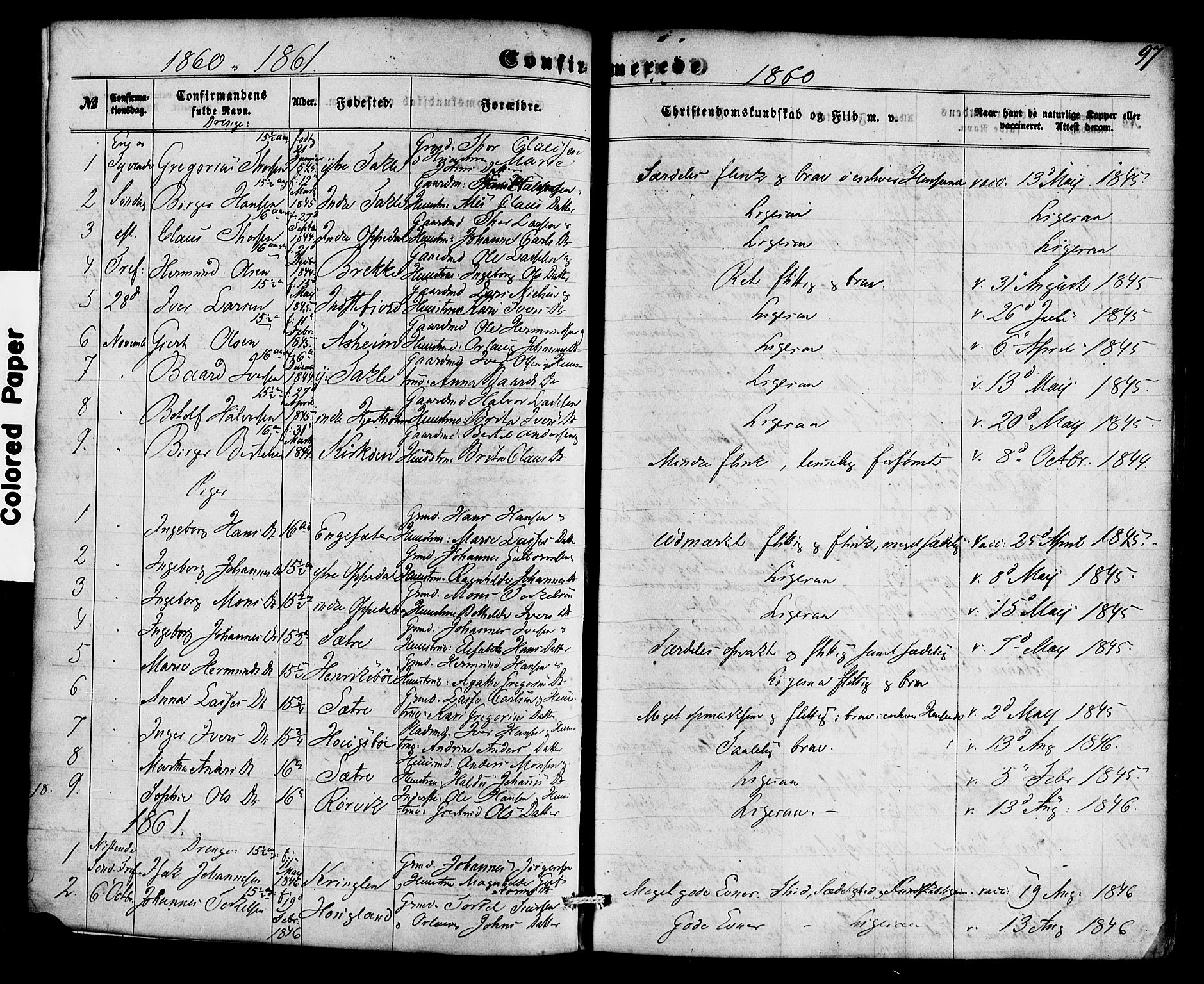 Gulen sokneprestembete, AV/SAB-A-80201/H/Haa/Haac/L0001: Parish register (official) no. C 1, 1859-1881, p. 97