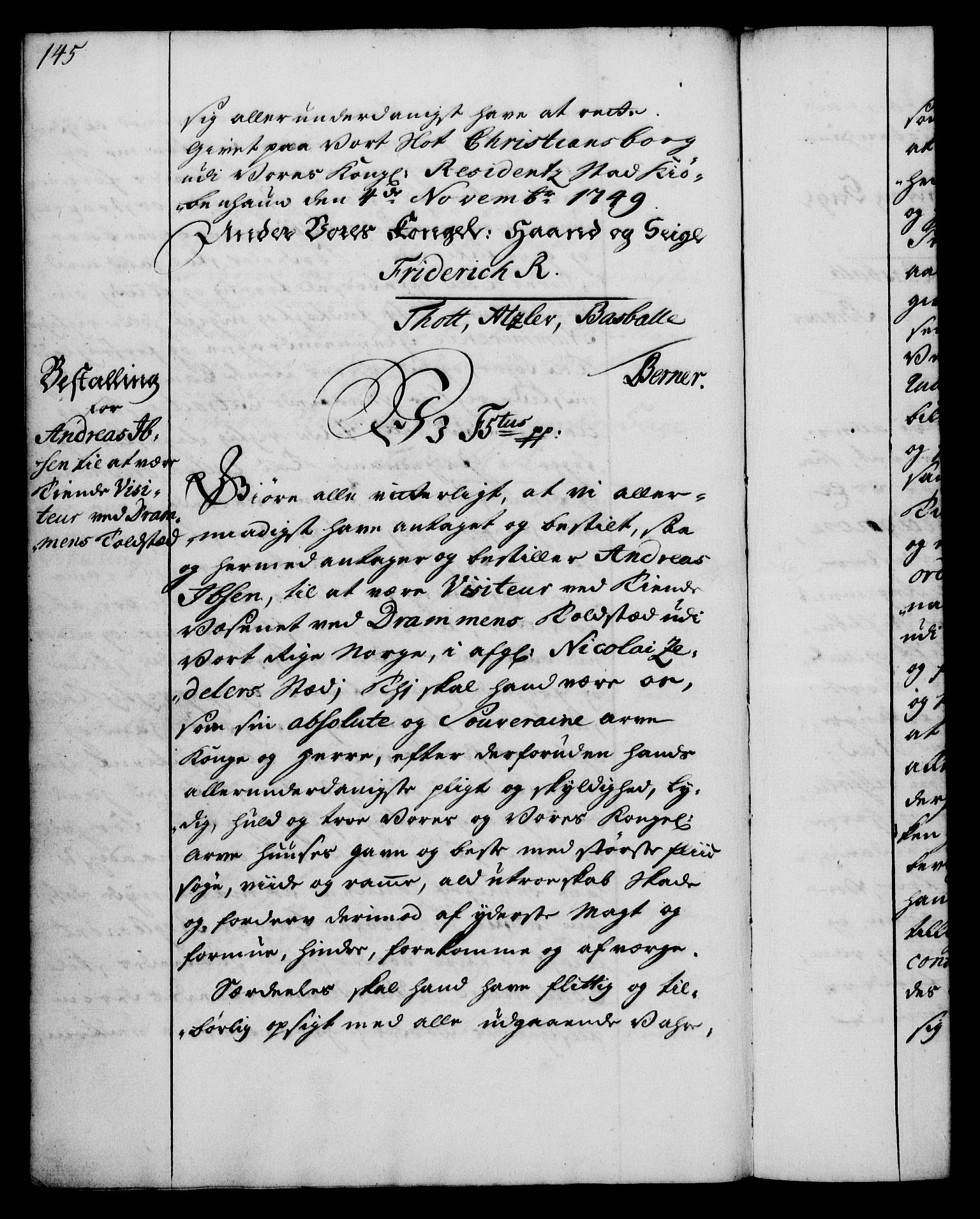 Rentekammeret, Kammerkanselliet, RA/EA-3111/G/Gg/Gge/L0003: Norsk bestallingsprotokoll med register (merket RK 53.27), 1745-1761, p. 145