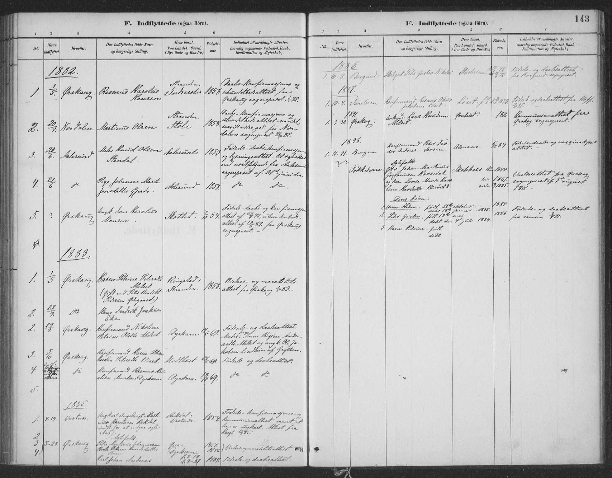 Ministerialprotokoller, klokkerbøker og fødselsregistre - Møre og Romsdal, SAT/A-1454/521/L0299: Parish register (official) no. 521A01, 1882-1907, p. 143