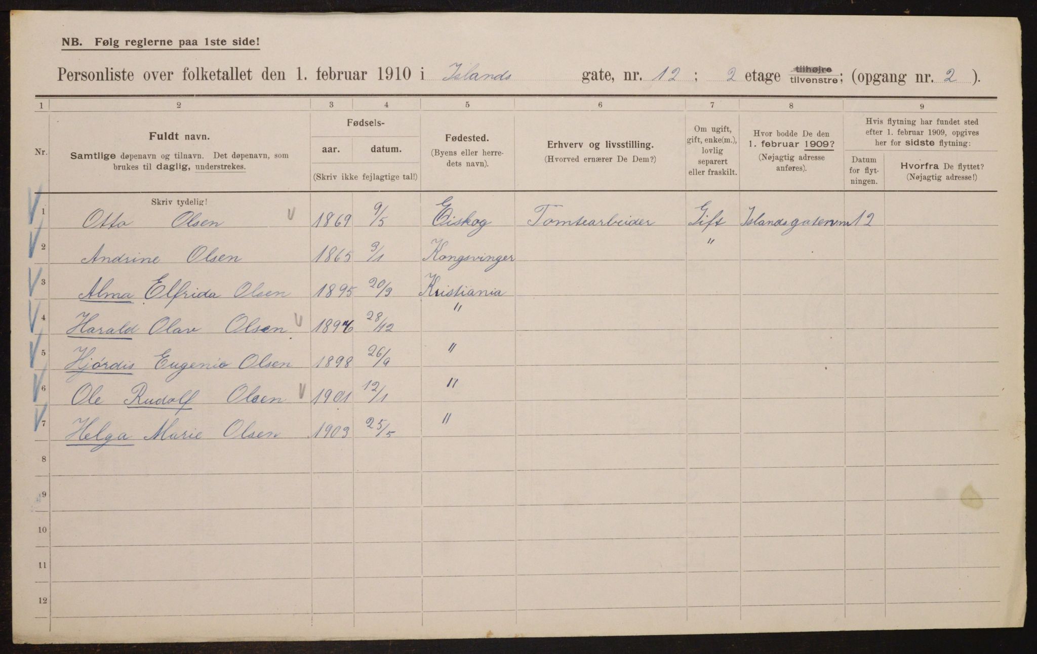 OBA, Municipal Census 1910 for Kristiania, 1910, p. 43564