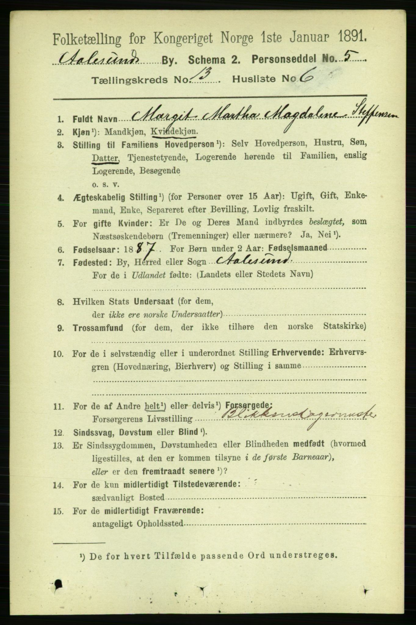 RA, 1891 census for 1501 Ålesund, 1891, p. 8060