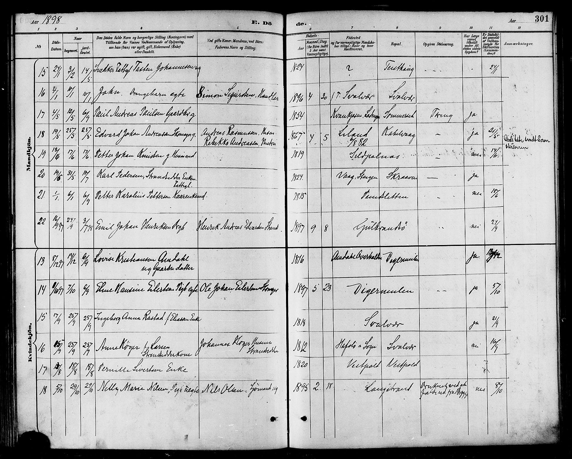 Ministerialprotokoller, klokkerbøker og fødselsregistre - Nordland, AV/SAT-A-1459/874/L1060: Parish register (official) no. 874A04, 1890-1899, p. 301