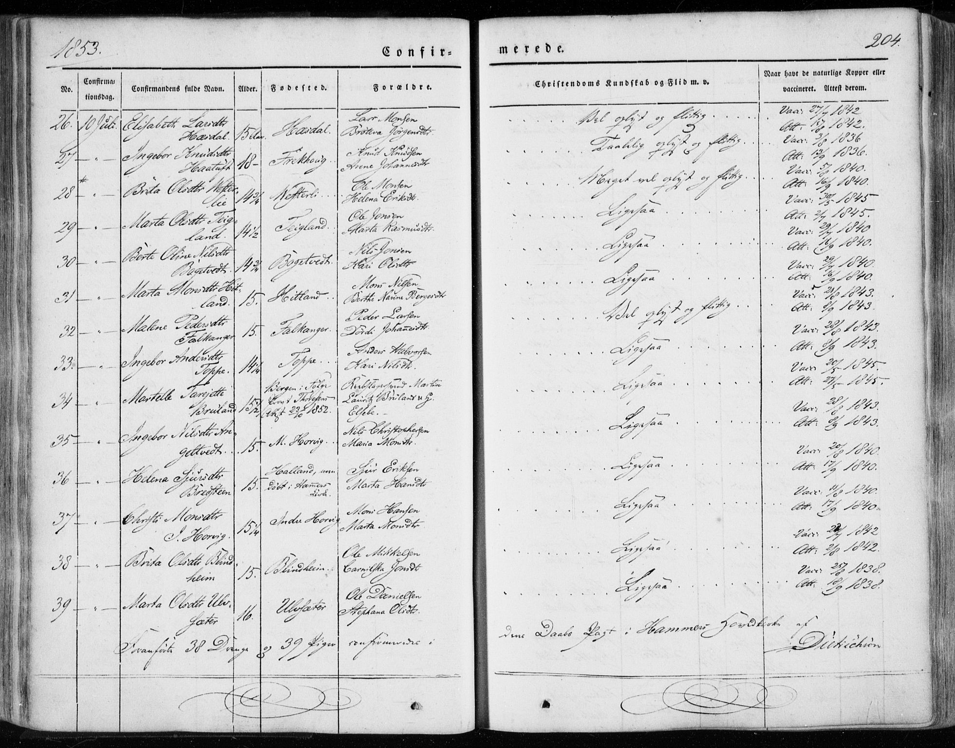 Hamre sokneprestembete, AV/SAB-A-75501/H/Ha/Haa/Haaa/L0013: Parish register (official) no. A 13, 1846-1857, p. 204