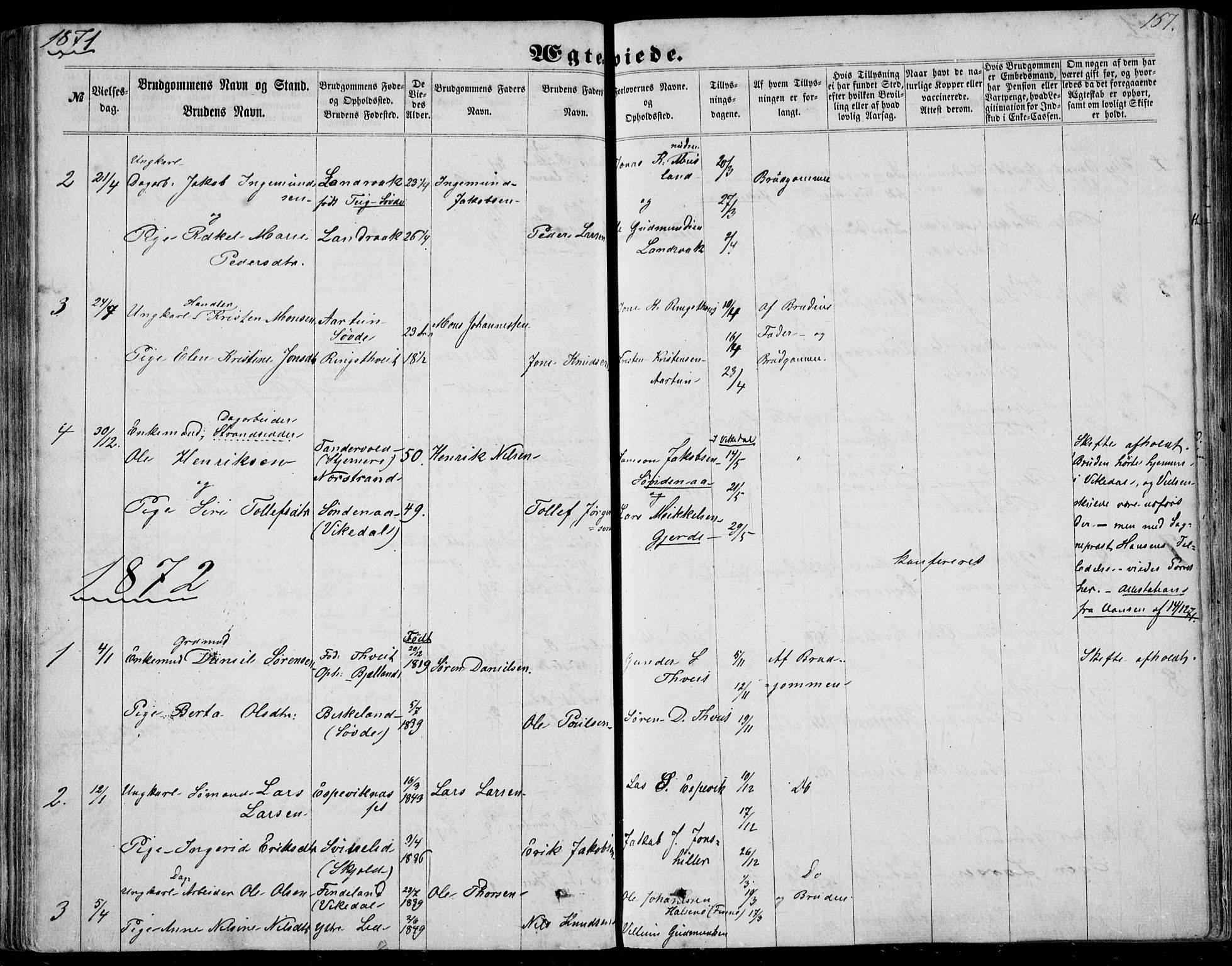 Nedstrand sokneprestkontor, SAST/A-101841/01/IV: Parish register (official) no. A 9, 1861-1876, p. 157