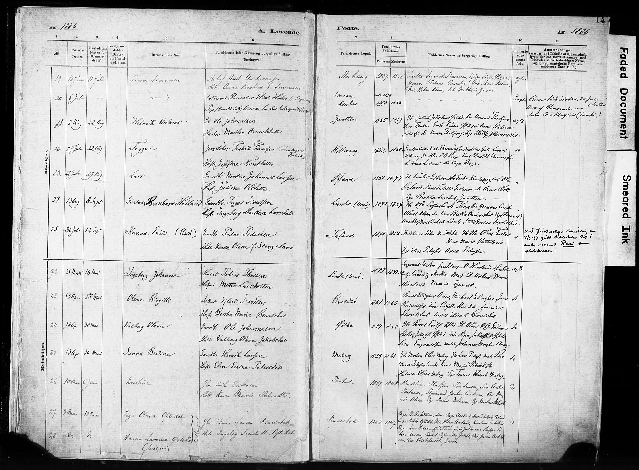 Hetland sokneprestkontor, AV/SAST-A-101826/30/30BA/L0011: Parish register (official) no. A 11, 1884-1911, p. 14