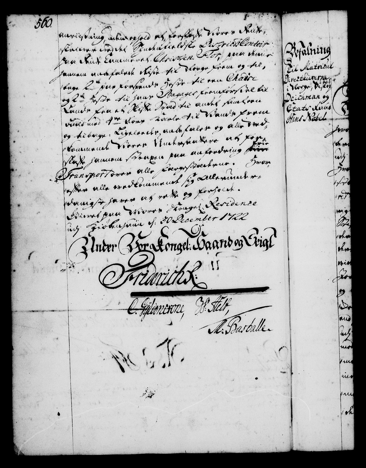 Rentekammeret, Kammerkanselliet, RA/EA-3111/G/Gg/Gga/L0001: Norsk ekspedisjonsprotokoll med register (merket RK 53.1), 1720-1723, p. 560