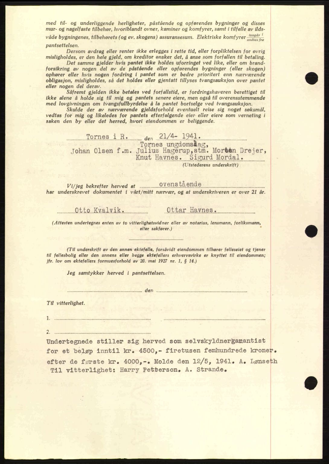 Romsdal sorenskriveri, AV/SAT-A-4149/1/2/2C: Mortgage book no. B2, 1939-1945, Diary no: : 930/1941