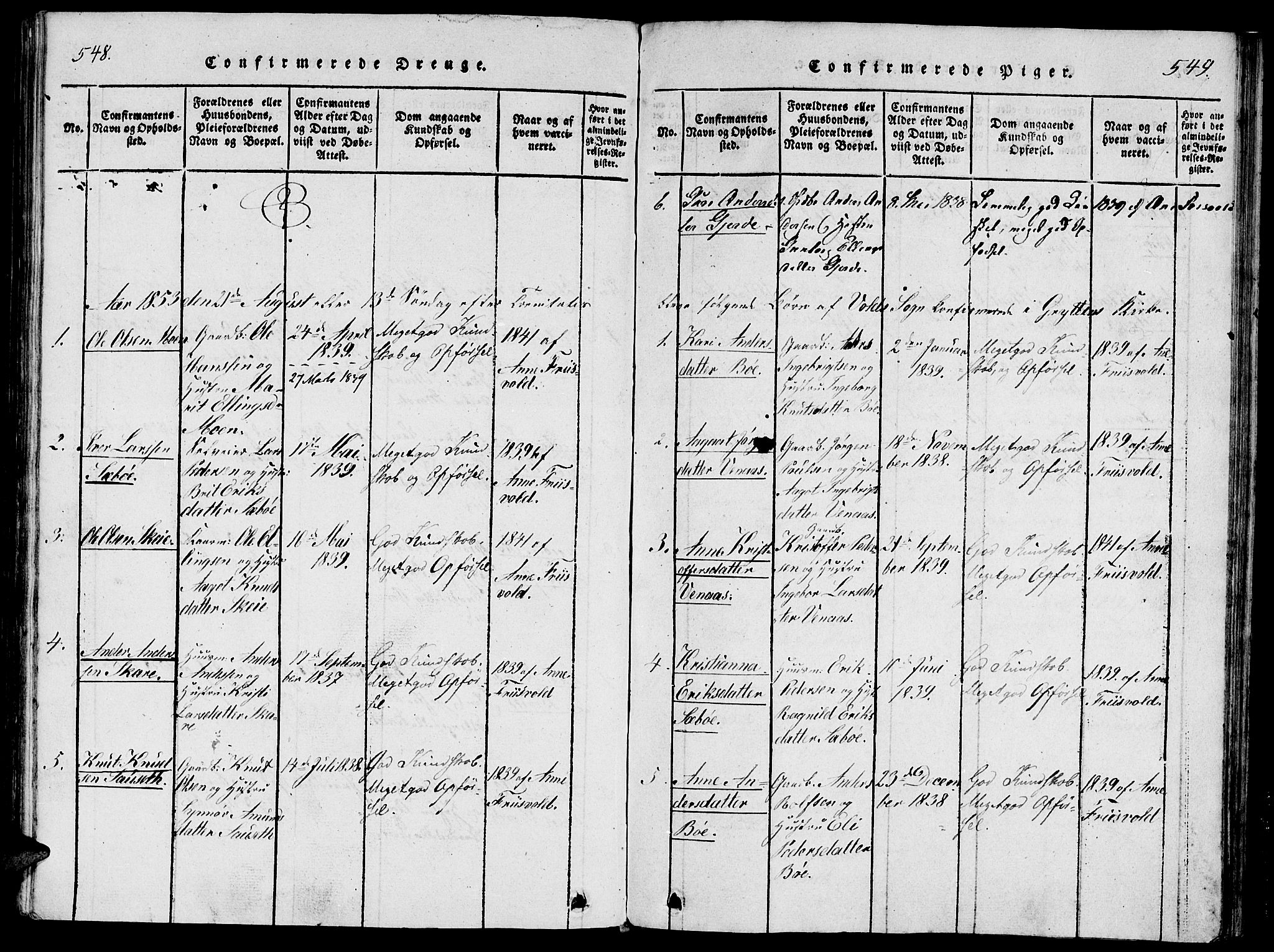 Ministerialprotokoller, klokkerbøker og fødselsregistre - Møre og Romsdal, SAT/A-1454/543/L0561: Parish register (official) no. 543A01, 1818-1853, p. 548-549
