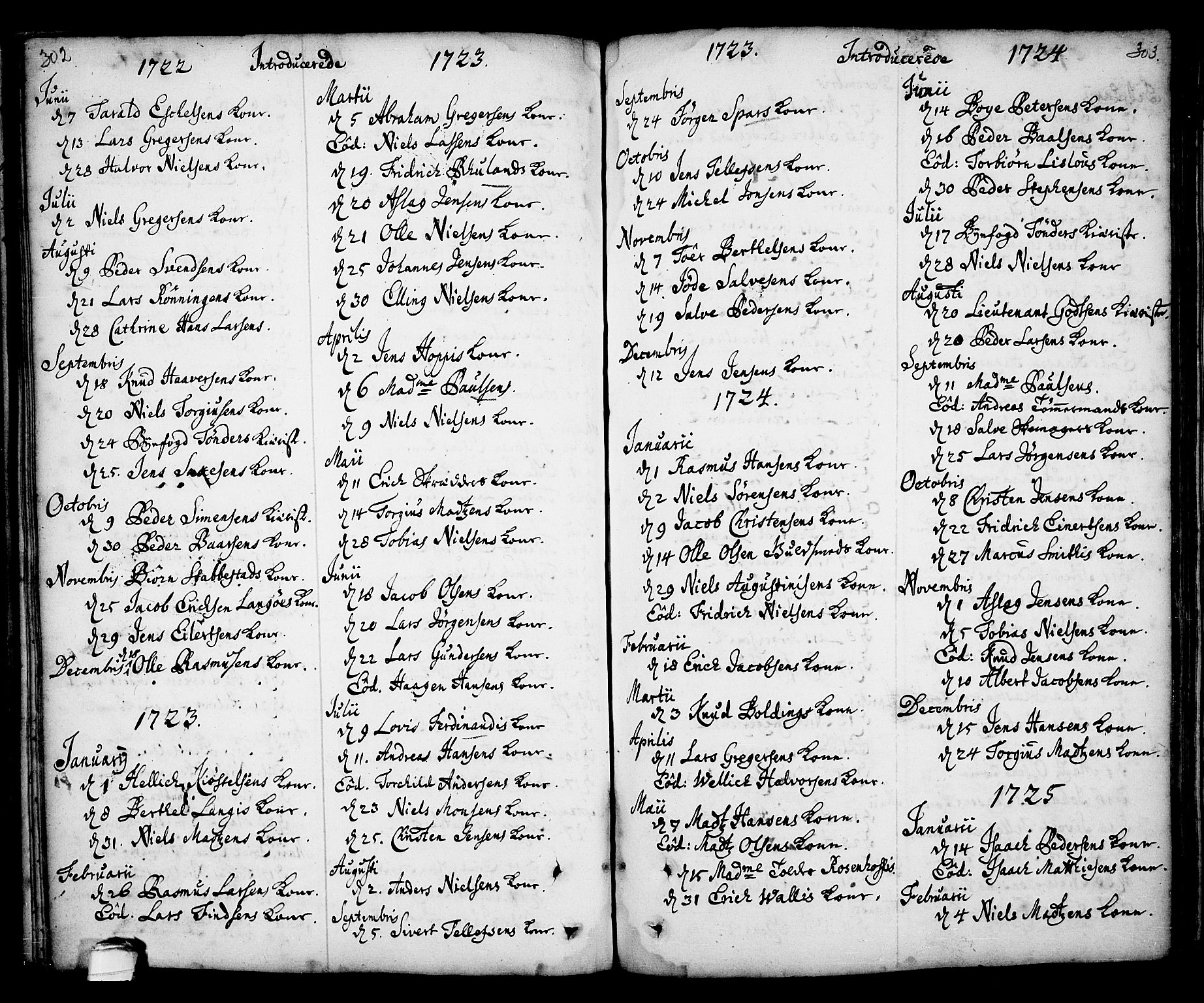 Kragerø kirkebøker, SAKO/A-278/F/Fa/L0001: Parish register (official) no. 1, 1702-1766, p. 302-303