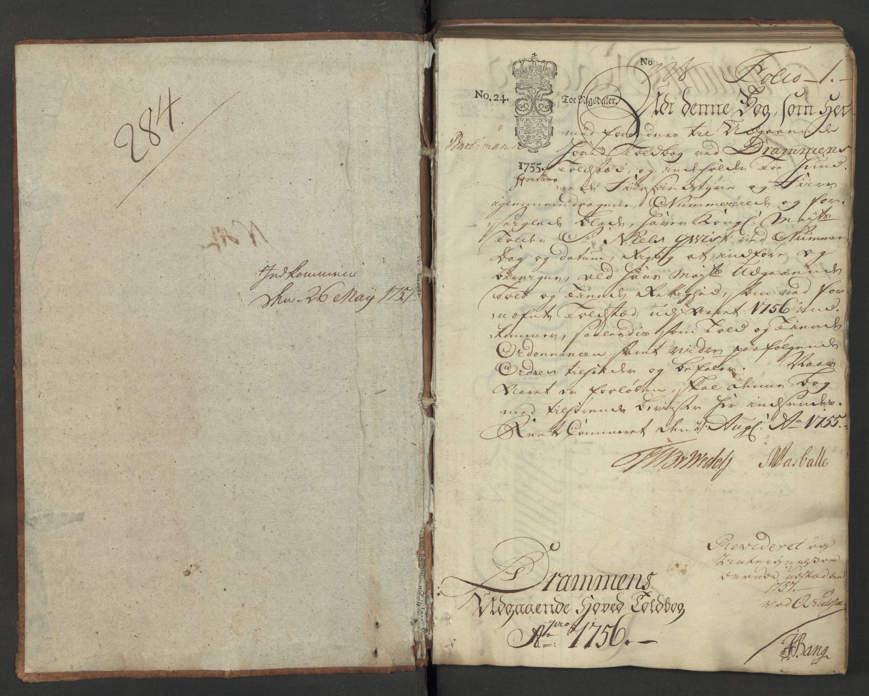 Generaltollkammeret, tollregnskaper, RA/EA-5490/R08/L0035/0001: Tollregnskaper Drammen / Utgående hovedtollbok, 1756, p. 1a