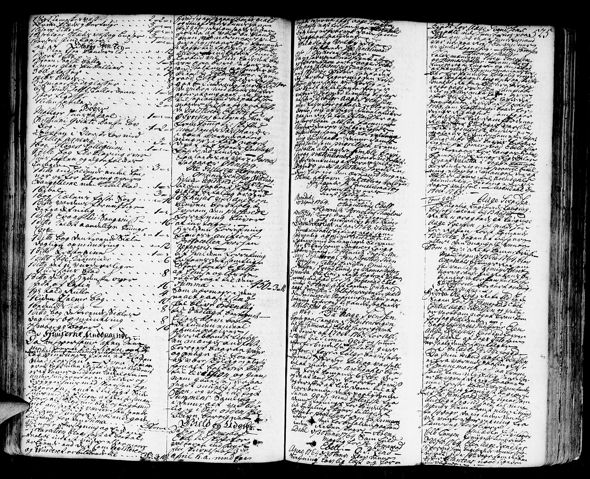 Nedenes sorenskriveri før 1824, SAK/1221-0007/H/Hc/L0030: Skifteprotokoll med register nr 21a, 1763-1767, p. 524b-525a