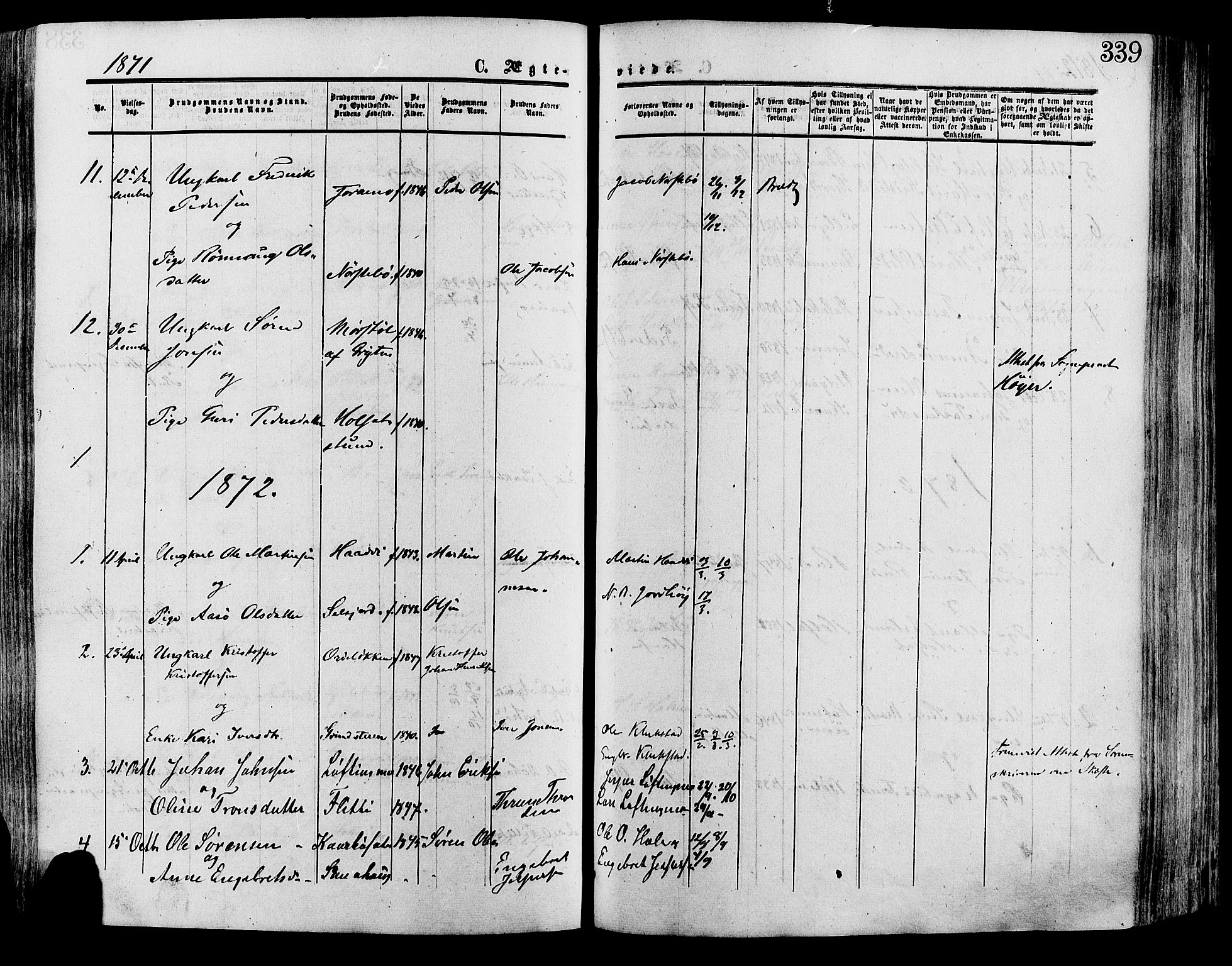 Lesja prestekontor, SAH/PREST-068/H/Ha/Haa/L0008: Parish register (official) no. 8, 1854-1880, p. 339
