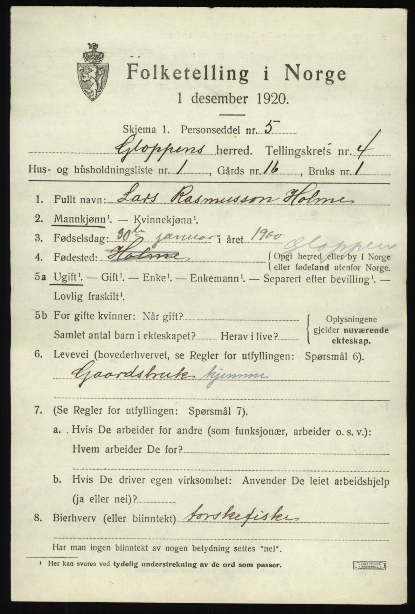 SAB, 1920 census for Gloppen, 1920, p. 2772