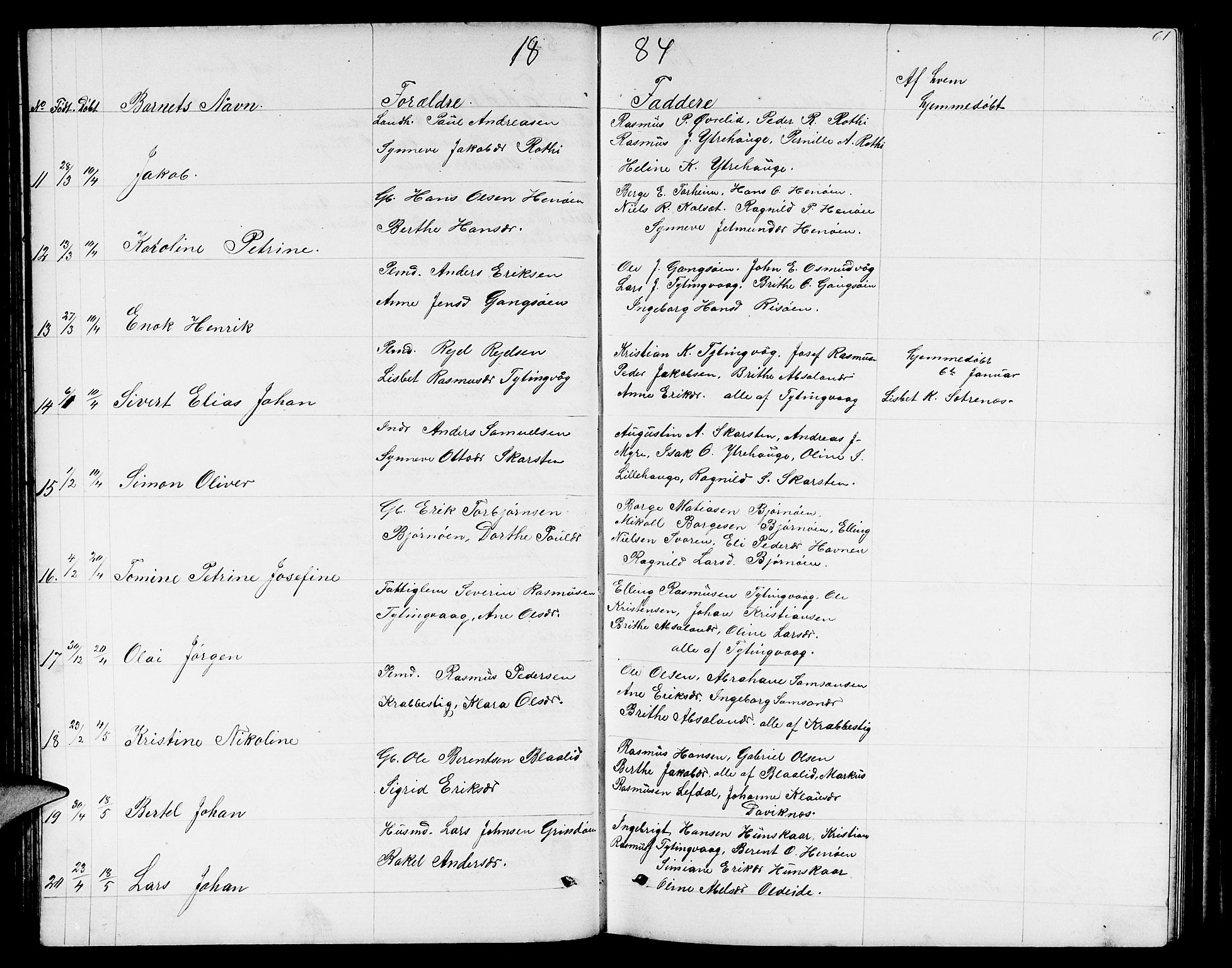 Davik sokneprestembete, AV/SAB-A-79701/H/Hab/Habc/L0001: Parish register (copy) no. C 1, 1866-1888, p. 61