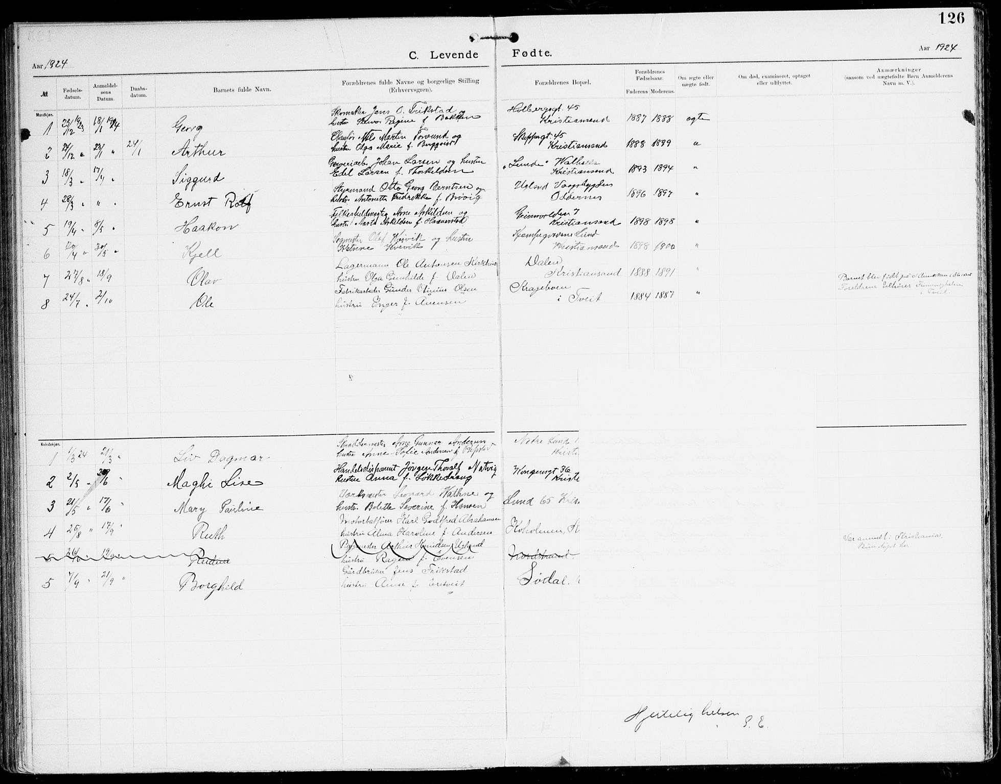 Den evangelisk-lutherske frikirke, Kristiansand, AV/SAK-1292-0017/F/Fa/L0003: Dissenter register no. F 11, 1892-1925, p. 126