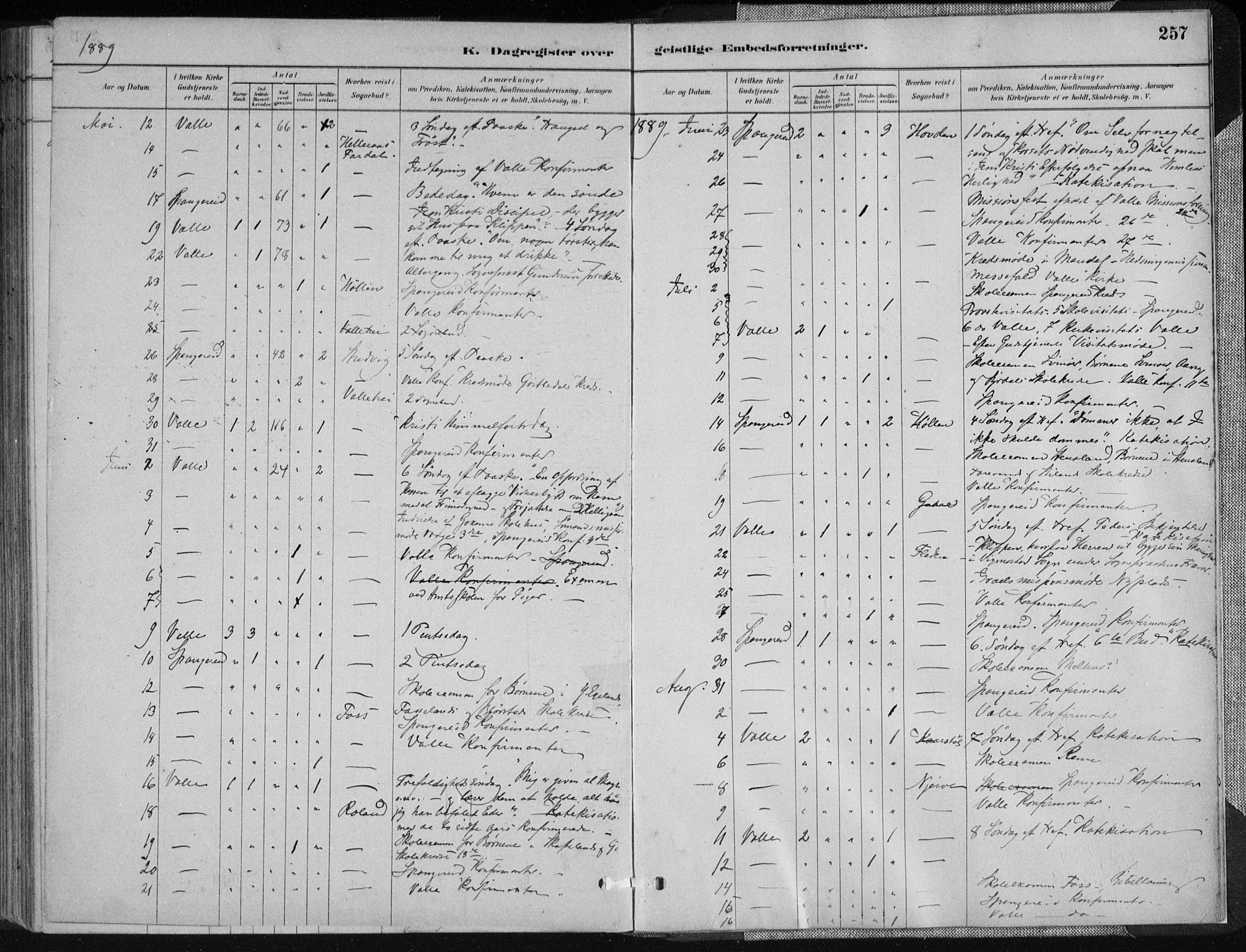 Sør-Audnedal sokneprestkontor, AV/SAK-1111-0039/F/Fa/Fab/L0009: Parish register (official) no. A 9, 1880-1895, p. 257