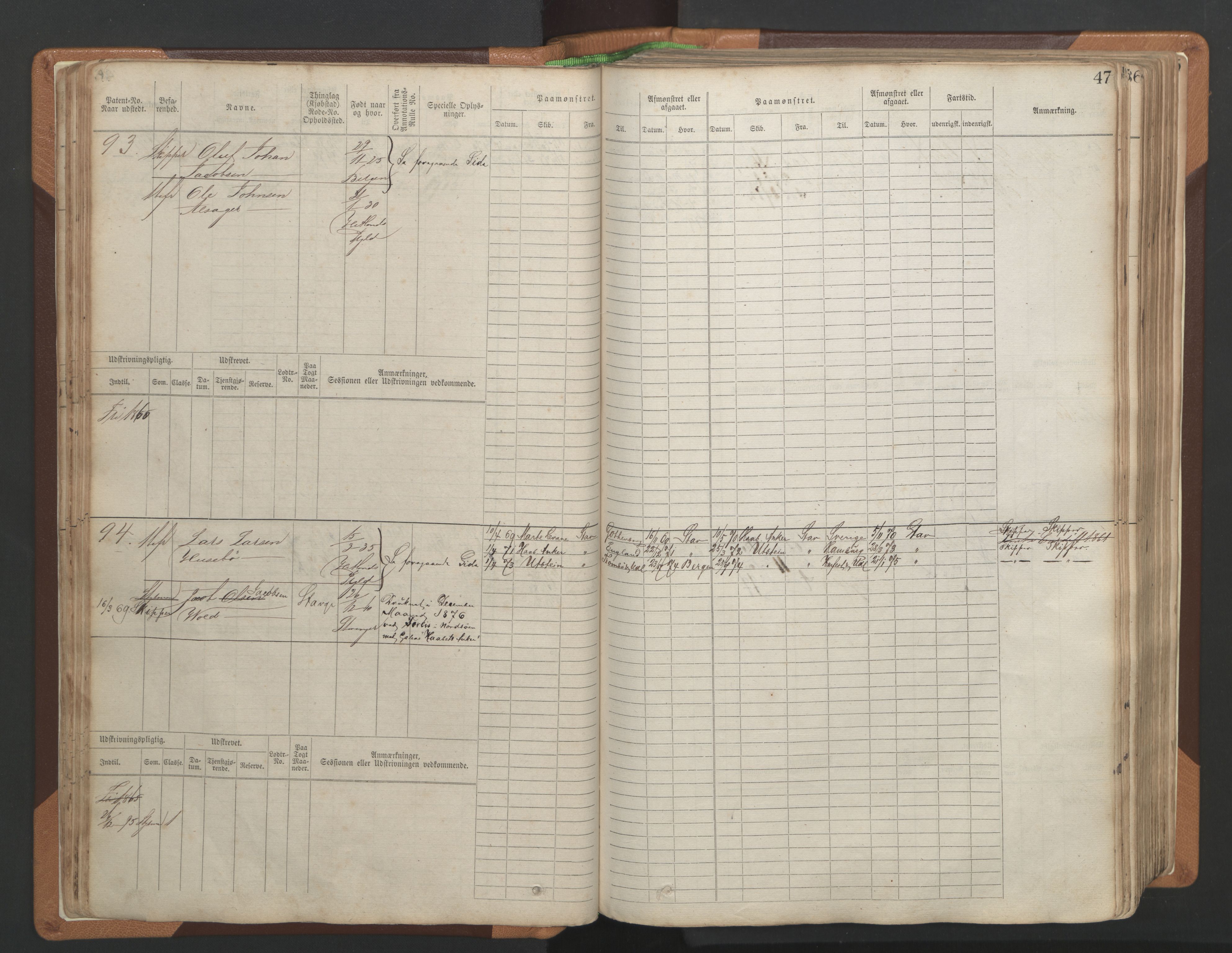 Stavanger sjømannskontor, AV/SAST-A-102006/F/Fb/Fbb/L0004: Sjøfartshovedrulle, patentnr. 1-792 (del 1), 1869-1880, p. 51