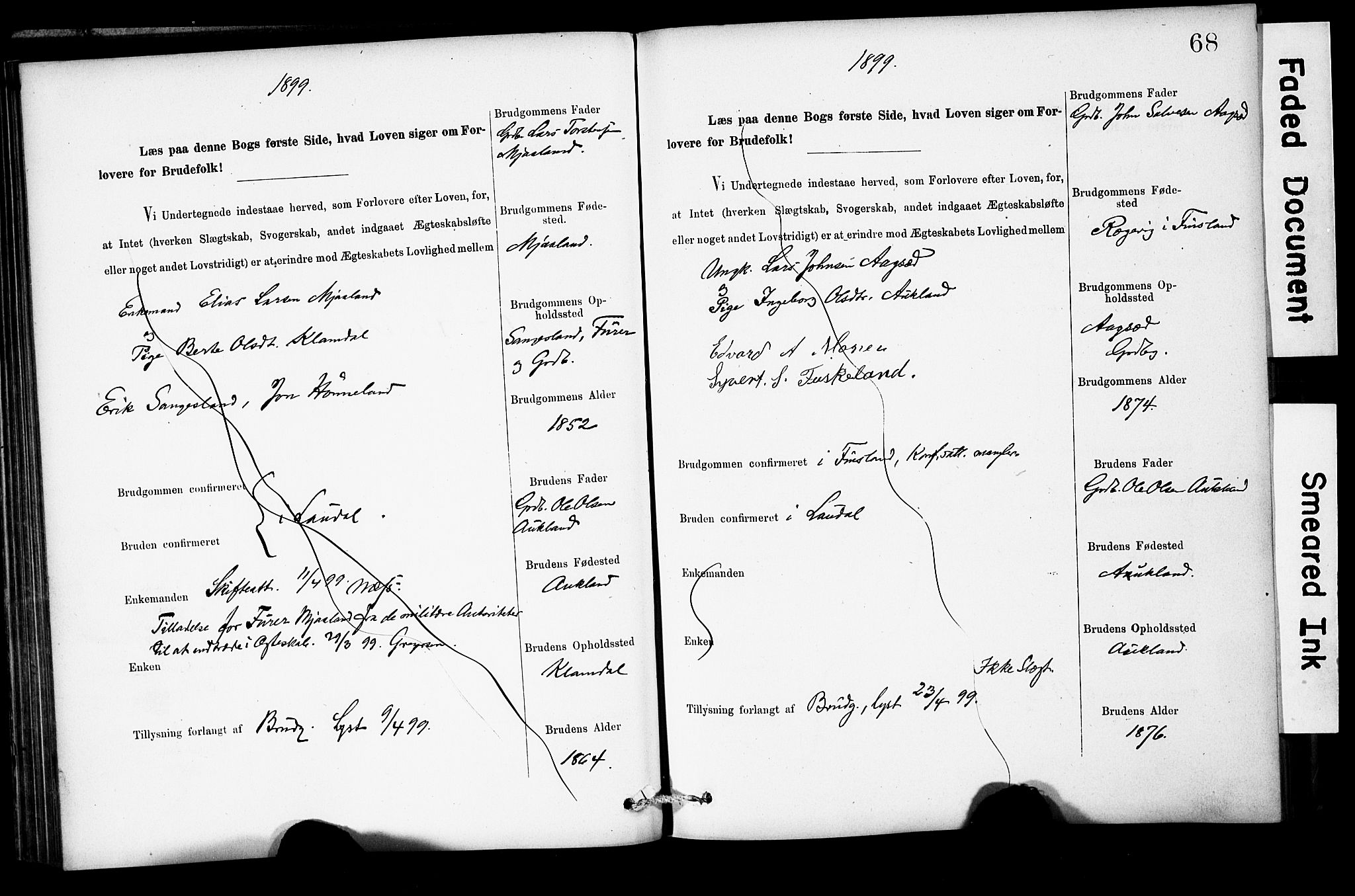 Holum sokneprestkontor, AV/SAK-1111-0022/F/Fe/L0004: Banns register no. II 5 4, 1890-1914, p. 68