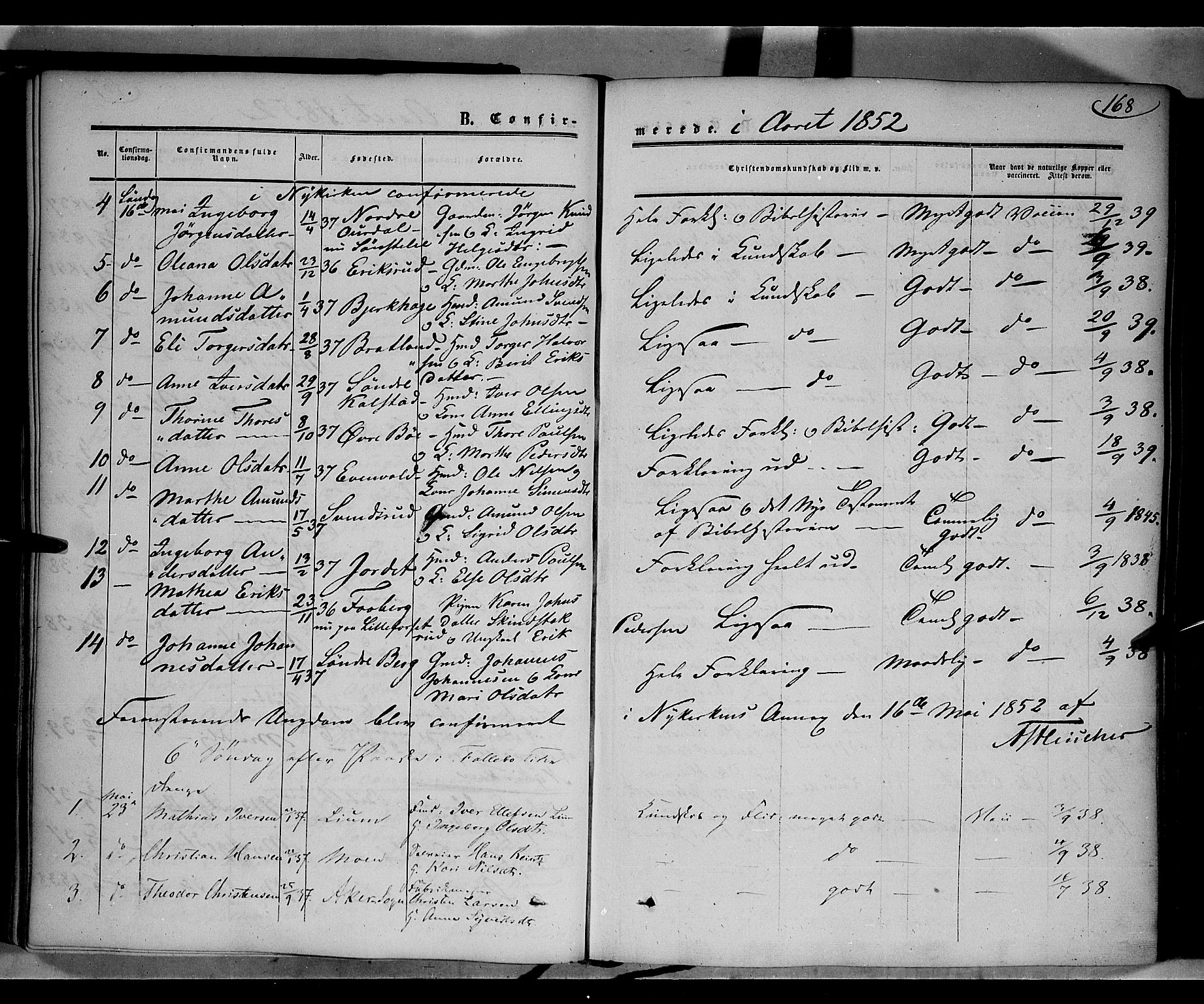 Gausdal prestekontor, AV/SAH-PREST-090/H/Ha/Haa/L0008: Parish register (official) no. 8, 1850-1861, p. 168