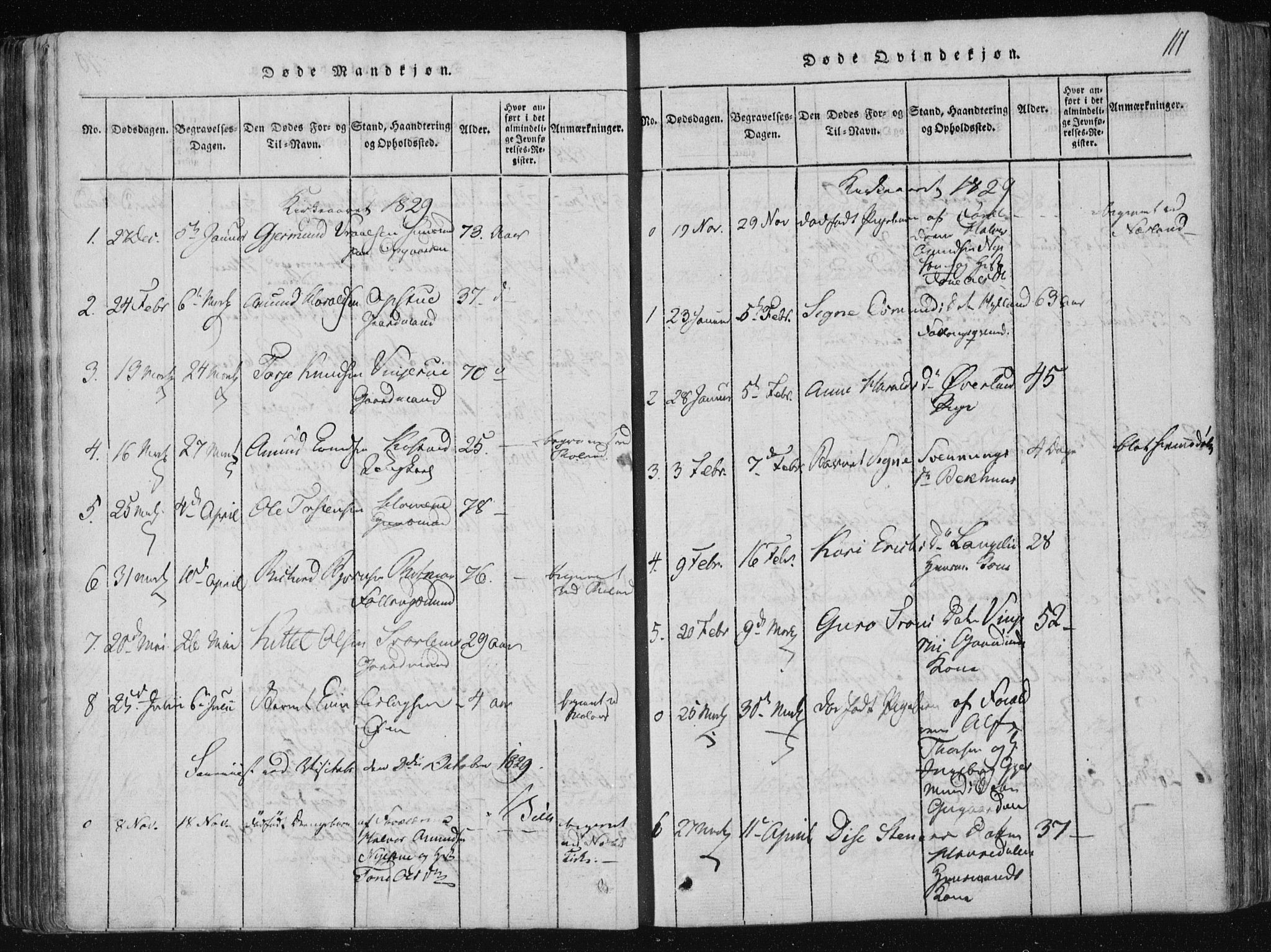 Vinje kirkebøker, SAKO/A-312/F/Fa/L0003: Parish register (official) no. I 3, 1814-1843, p. 111