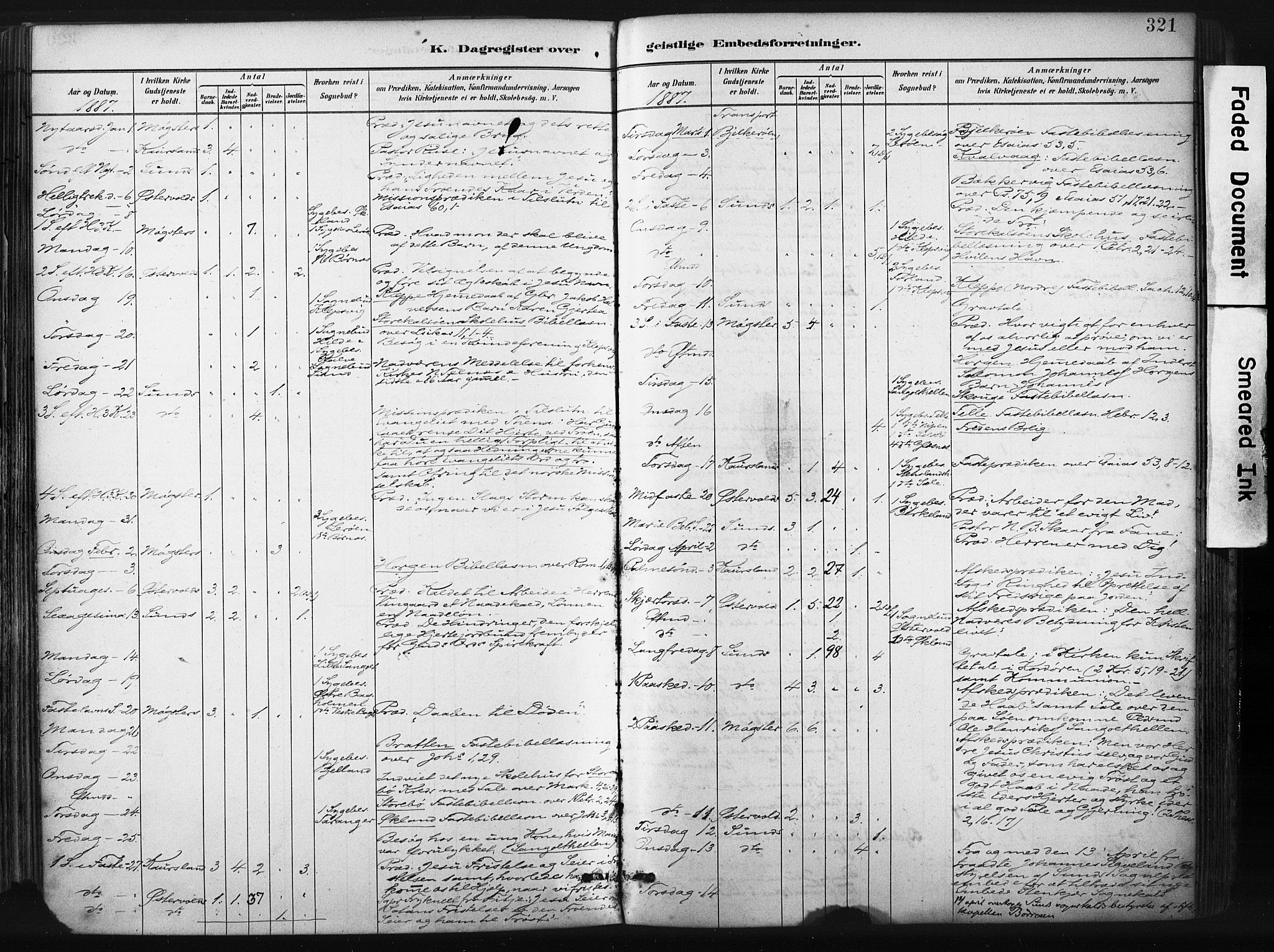 Sund sokneprestembete, SAB/A-99930: Parish register (official) no. B 1, 1882-1907, p. 321