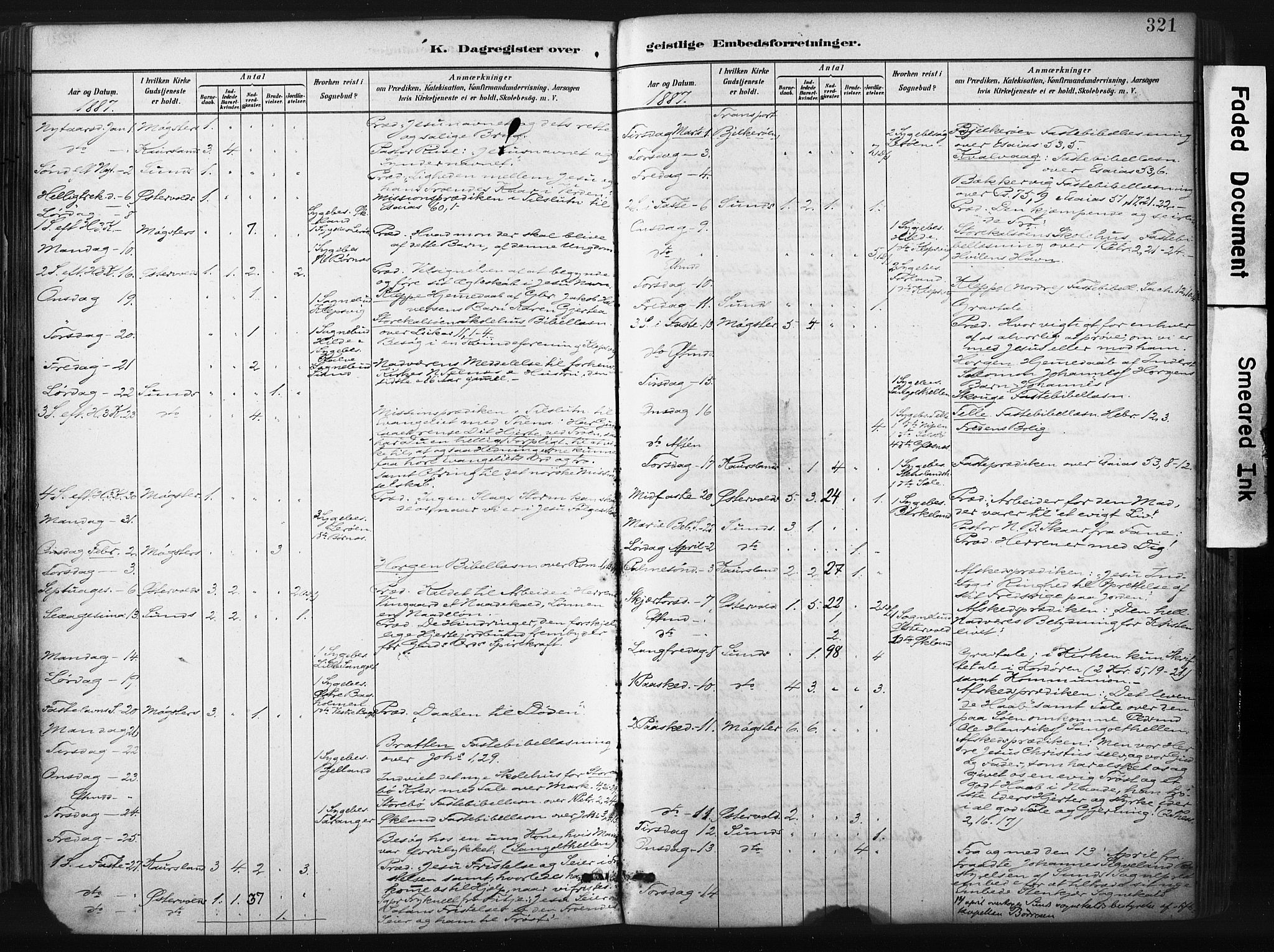 Sund sokneprestembete, AV/SAB-A-99930: Parish register (official) no. B 1, 1882-1907, p. 321