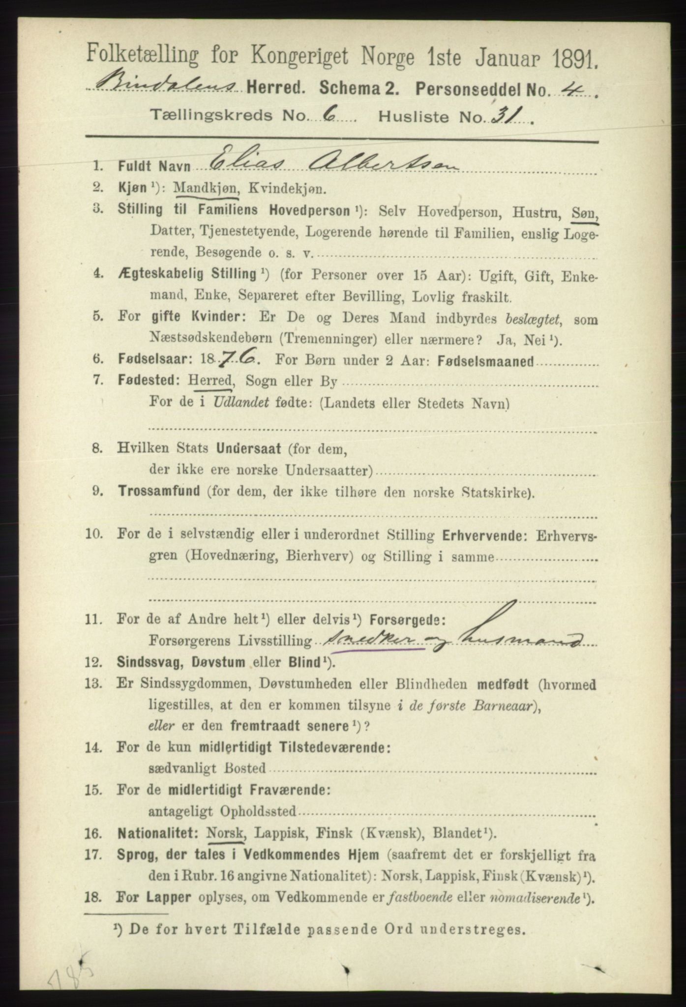 RA, 1891 census for 1811 Bindal, 1891, p. 1917